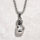 Silver Boxing Gloves Steel Hearts Necklace