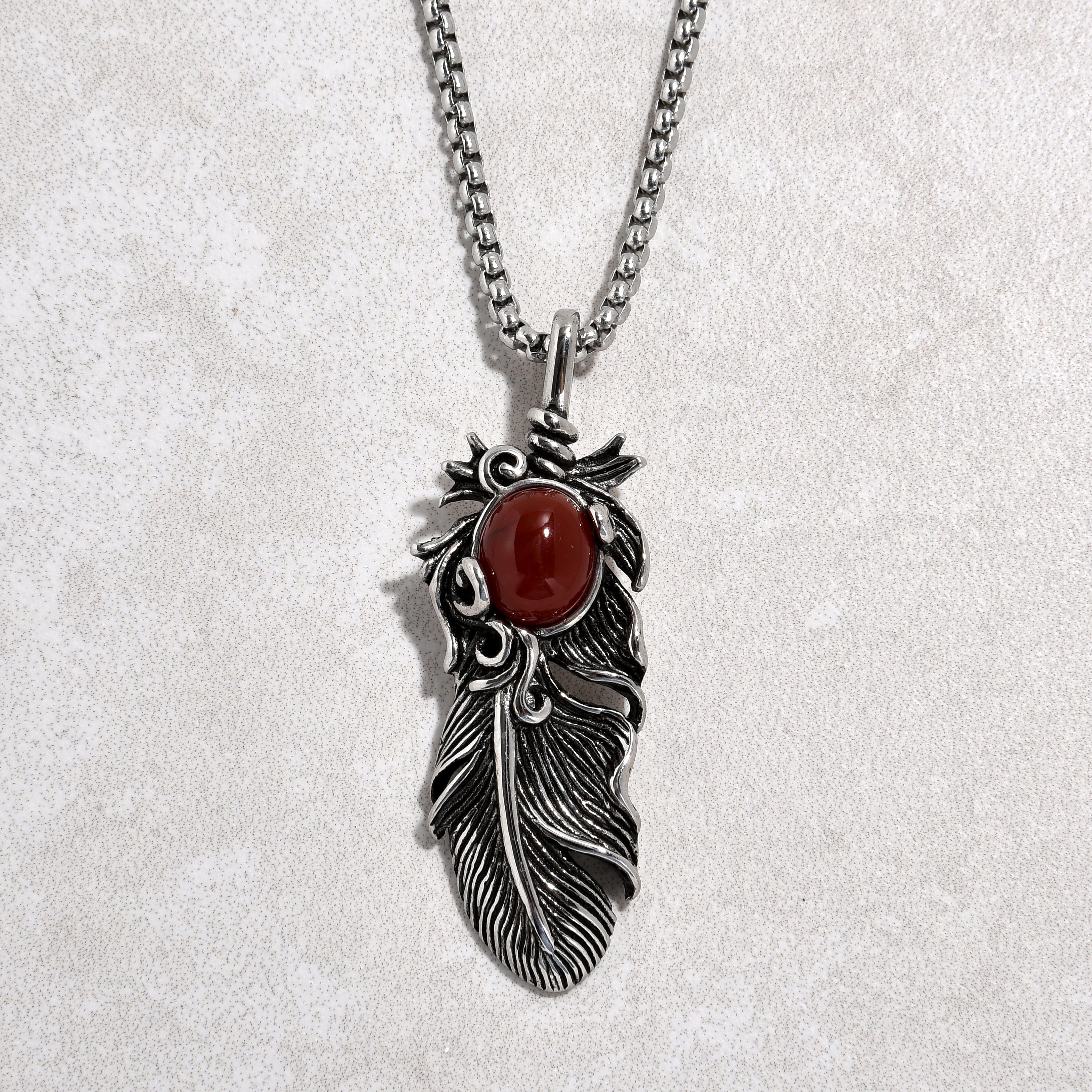 Kalifano Steel Hearts Jewelry Silver Carnelian Feather Steel Hearts Necklace SHN512S-CR