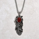 Silver Carnelian Feather Steel Hearts Necklace