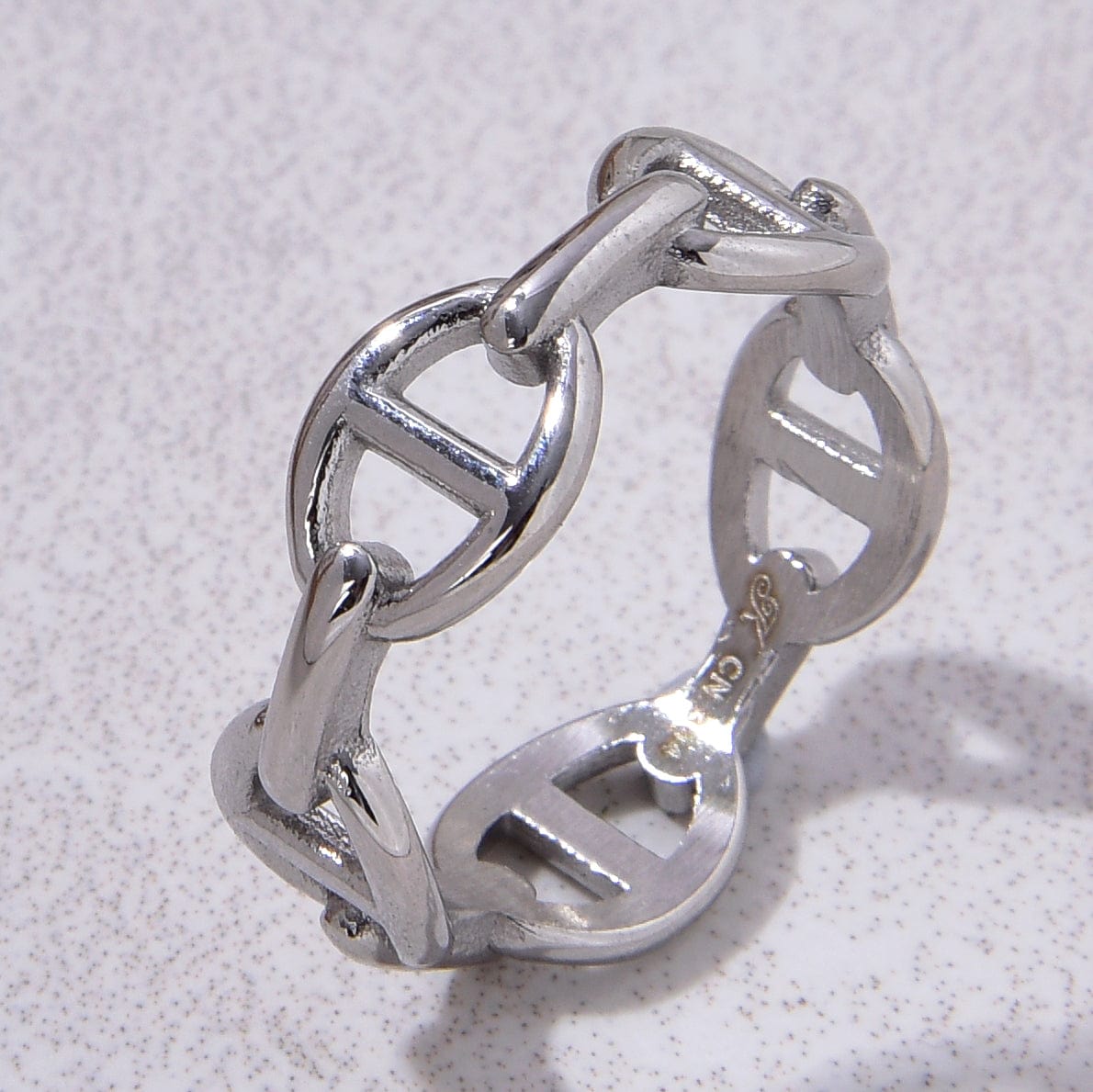 Kalifano Steel Hearts Jewelry Silver Chain Link Steel Hearts Ring