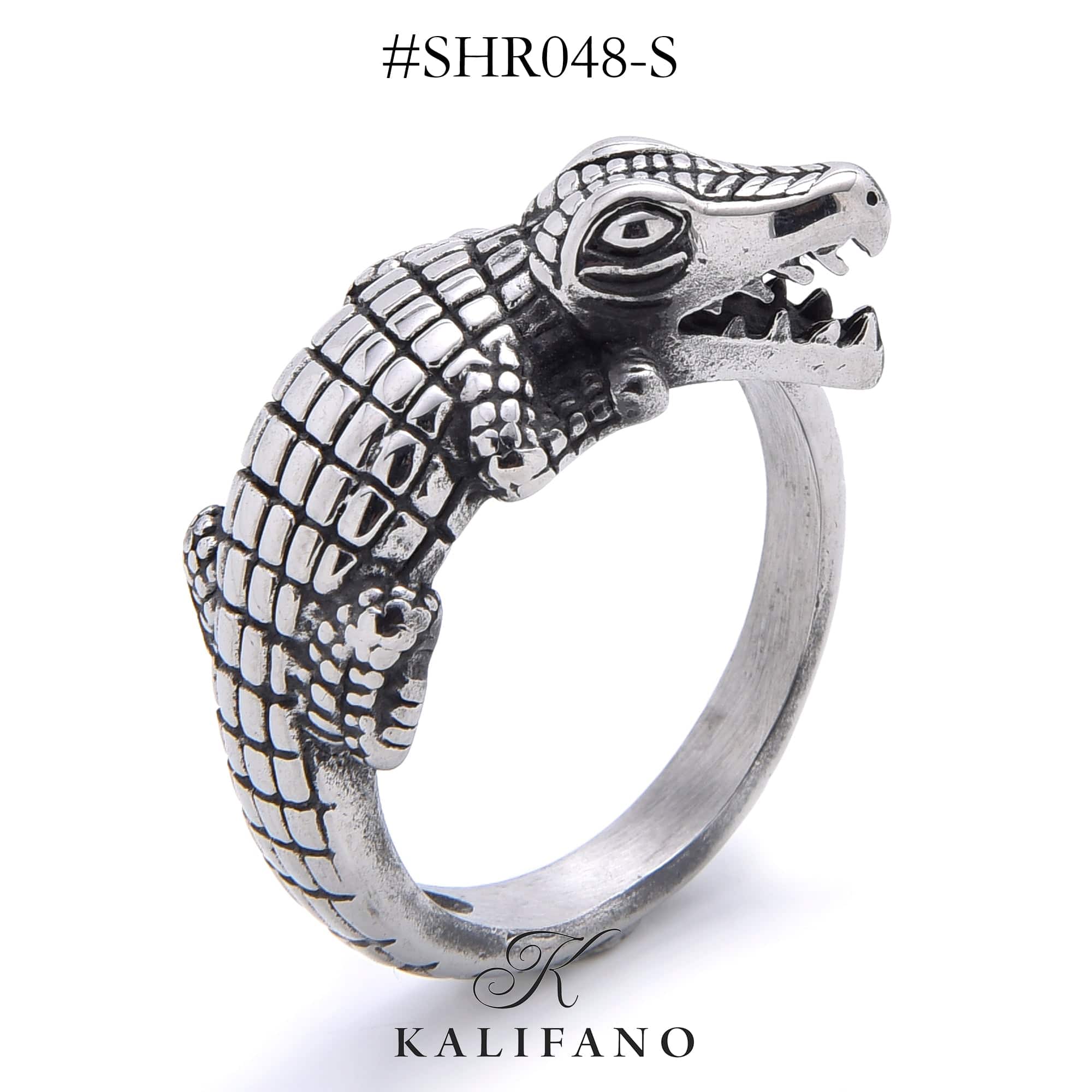 Kalifano Steel Hearts Jewelry Silver Crocodile Steel Hearts Ring