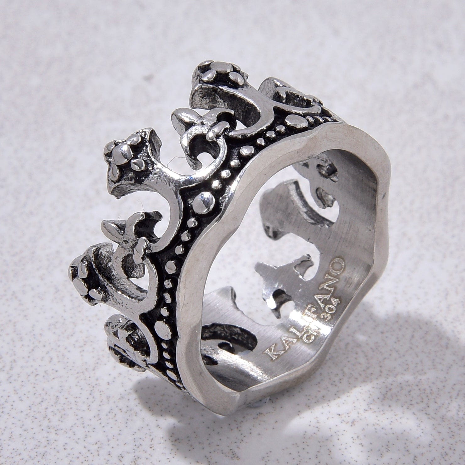 Kalifano Steel Hearts Jewelry Silver Crown Steel Hearts Ring