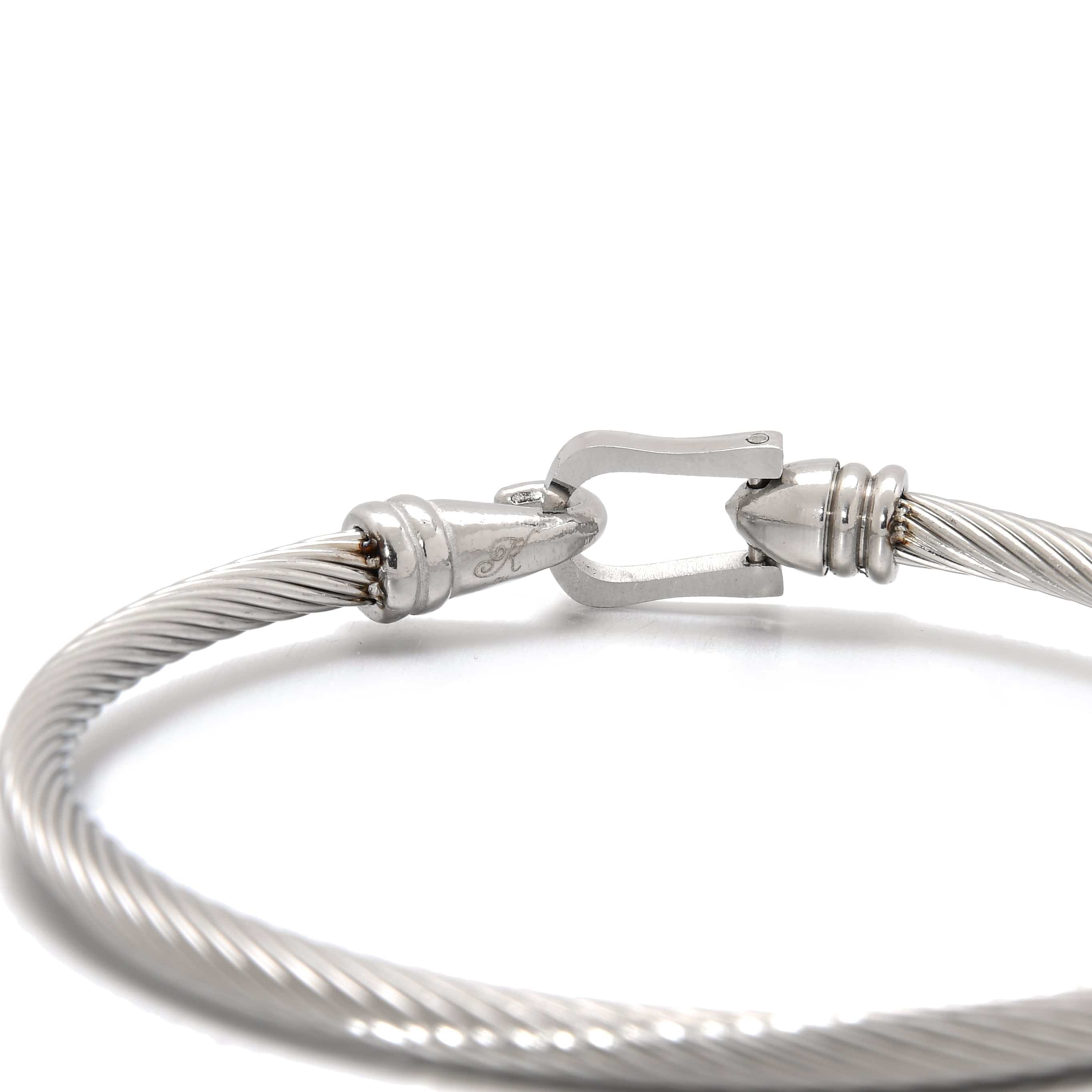 Kalifano Steel Hearts Jewelry Silver Derby Cable Braided Steel Hearts Bracelet SHB146-S