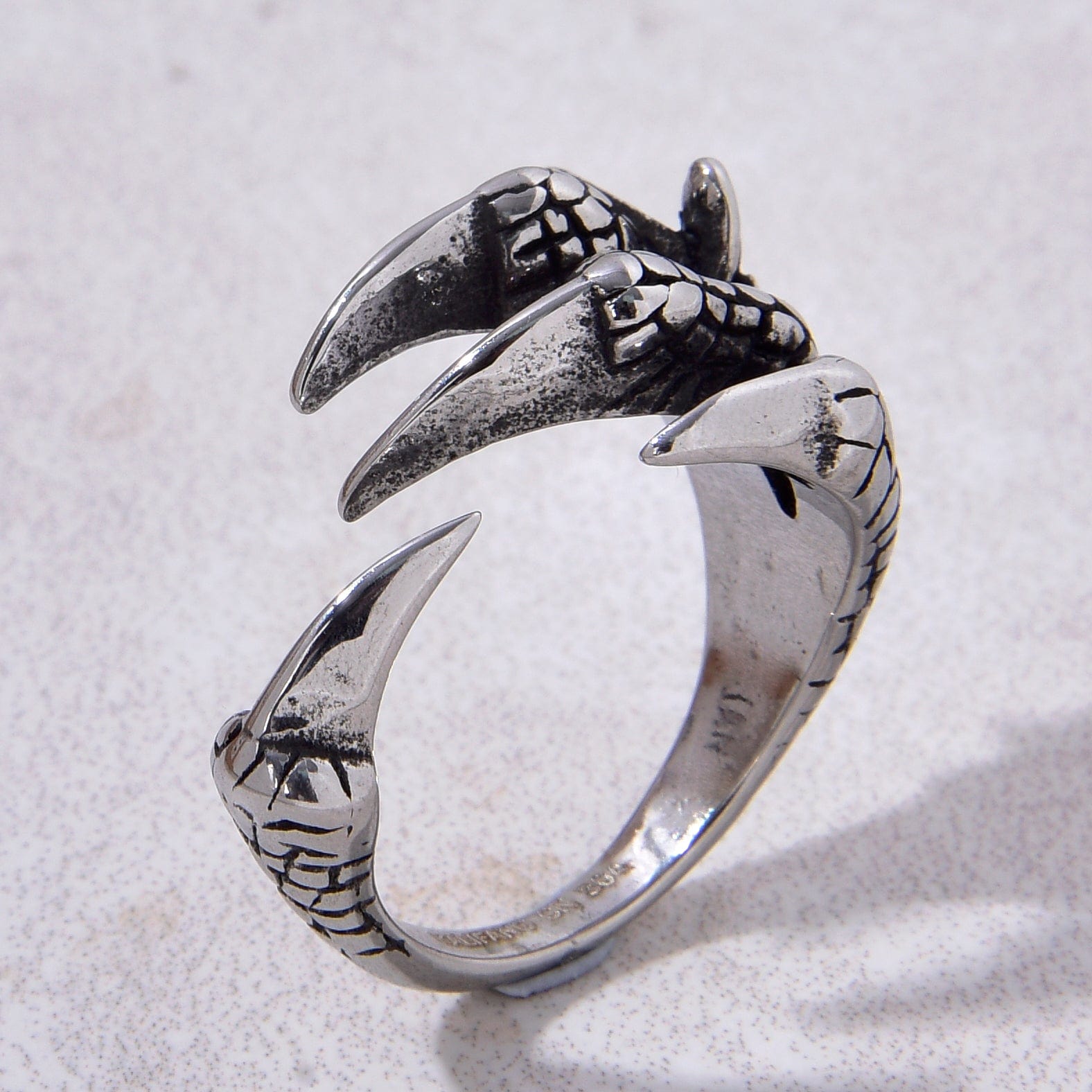 Kalifano Steel Hearts Jewelry Silver Dragon Claw Steel Hearts Ring