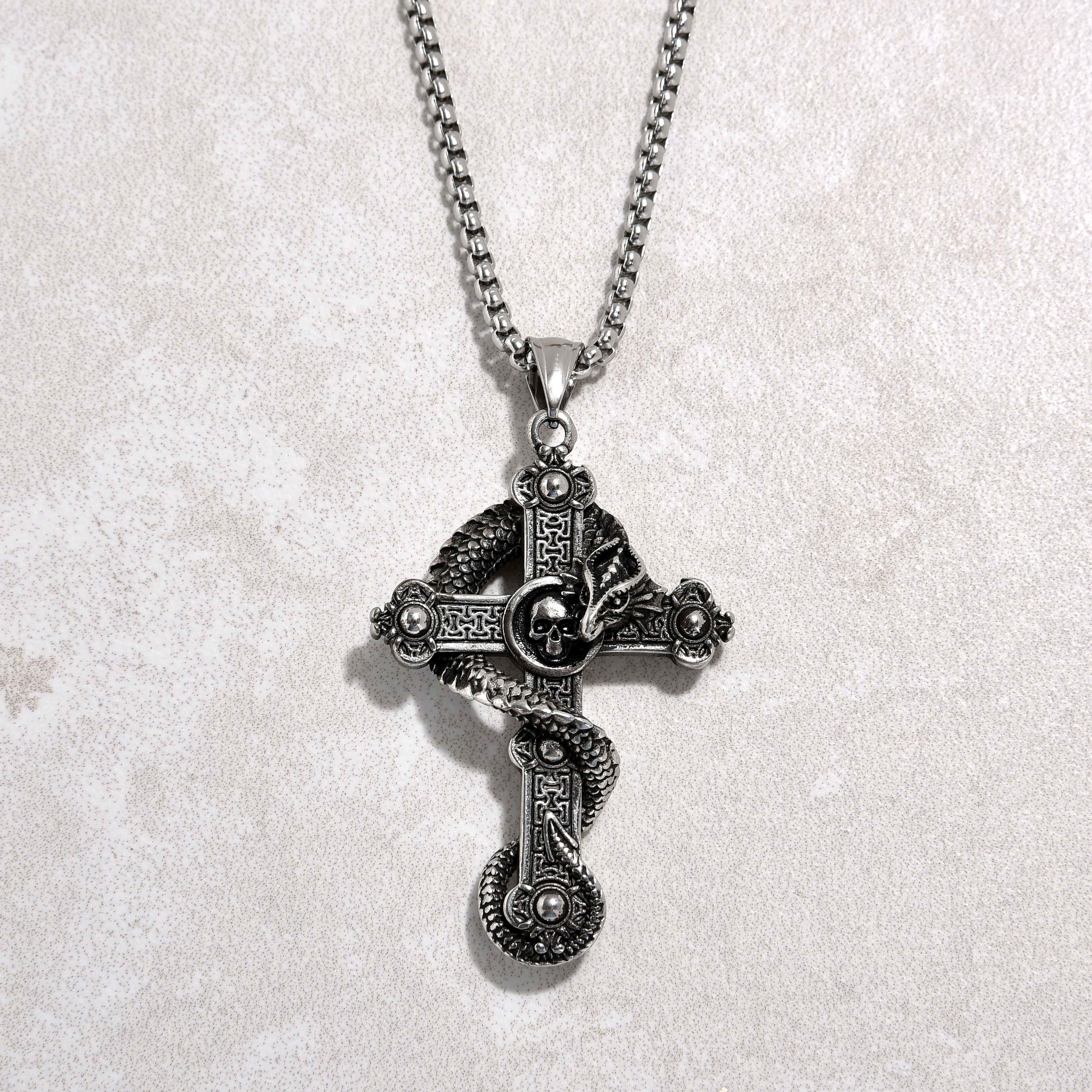 Kalifano Steel Hearts Jewelry Silver Dragon Cross Steel Hearts Necklace SHN515-S