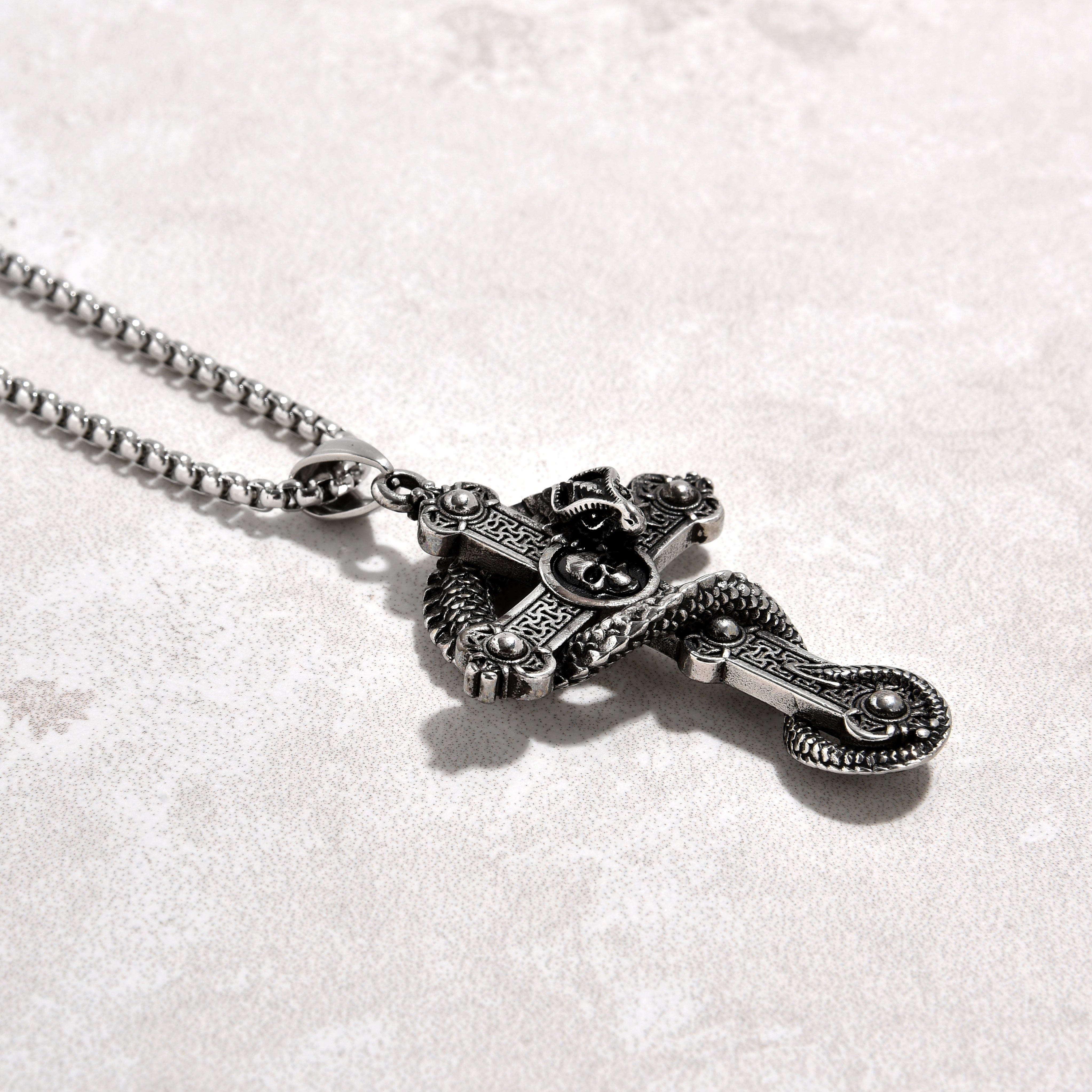 Kalifano Steel Hearts Jewelry Silver Dragon Cross Steel Hearts Necklace SHN515-S