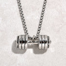 Silver Dumbbell Steel Hearts Necklace