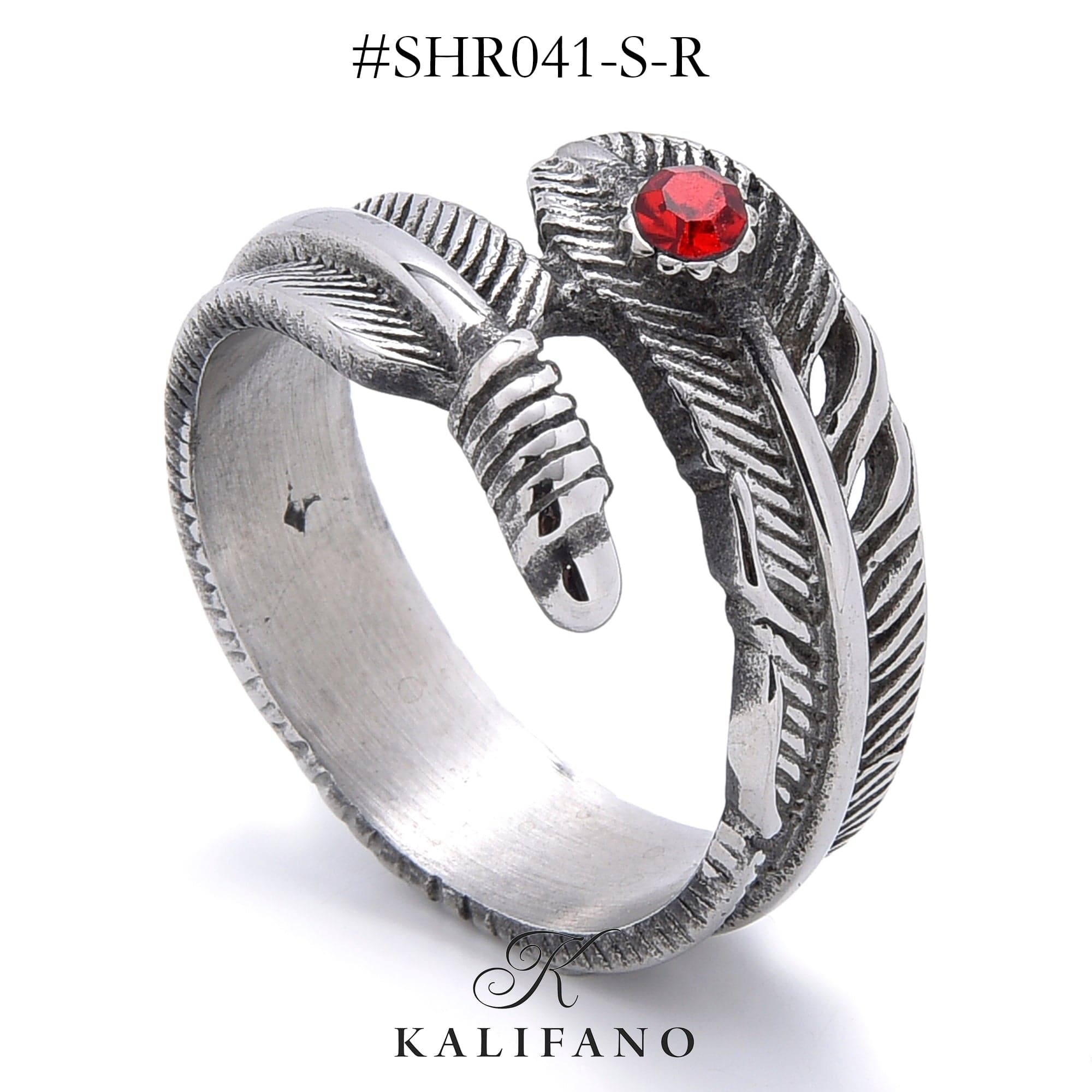 Kalifano Steel Hearts Jewelry Silver Feather Steel Hearts Ring