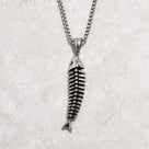 Silver Fish Bone Steel Hearts Necklace
