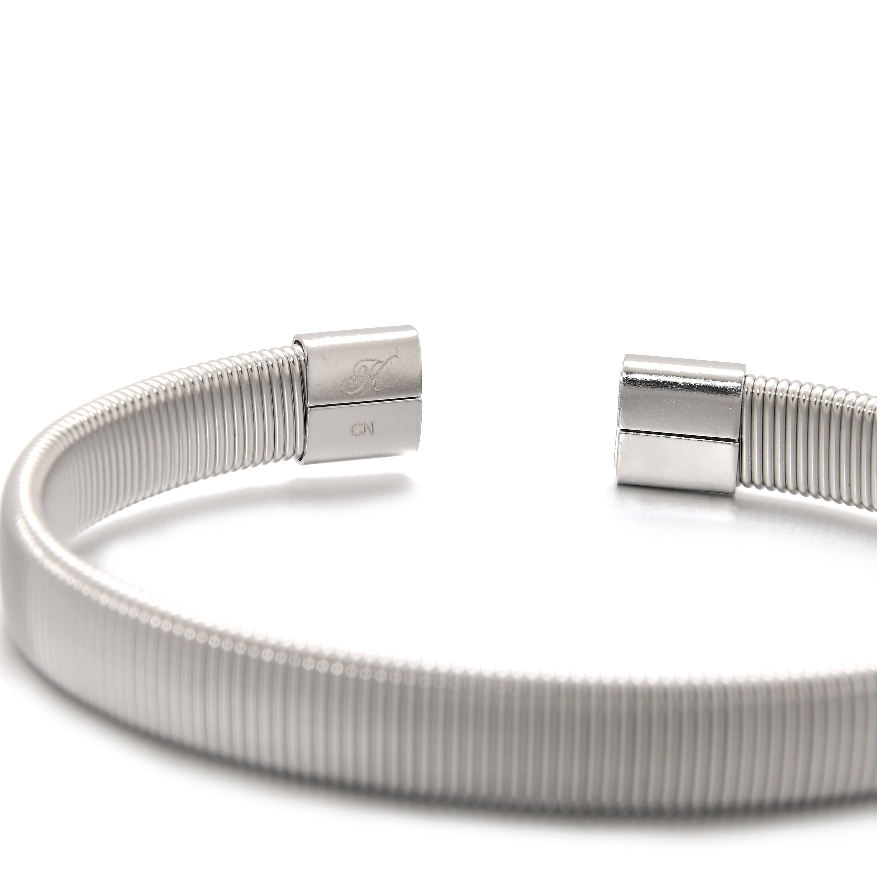 Kalifano Steel Hearts Jewelry Silver Flex Cable Braided Steel Hearts Bracelet SHB144-S