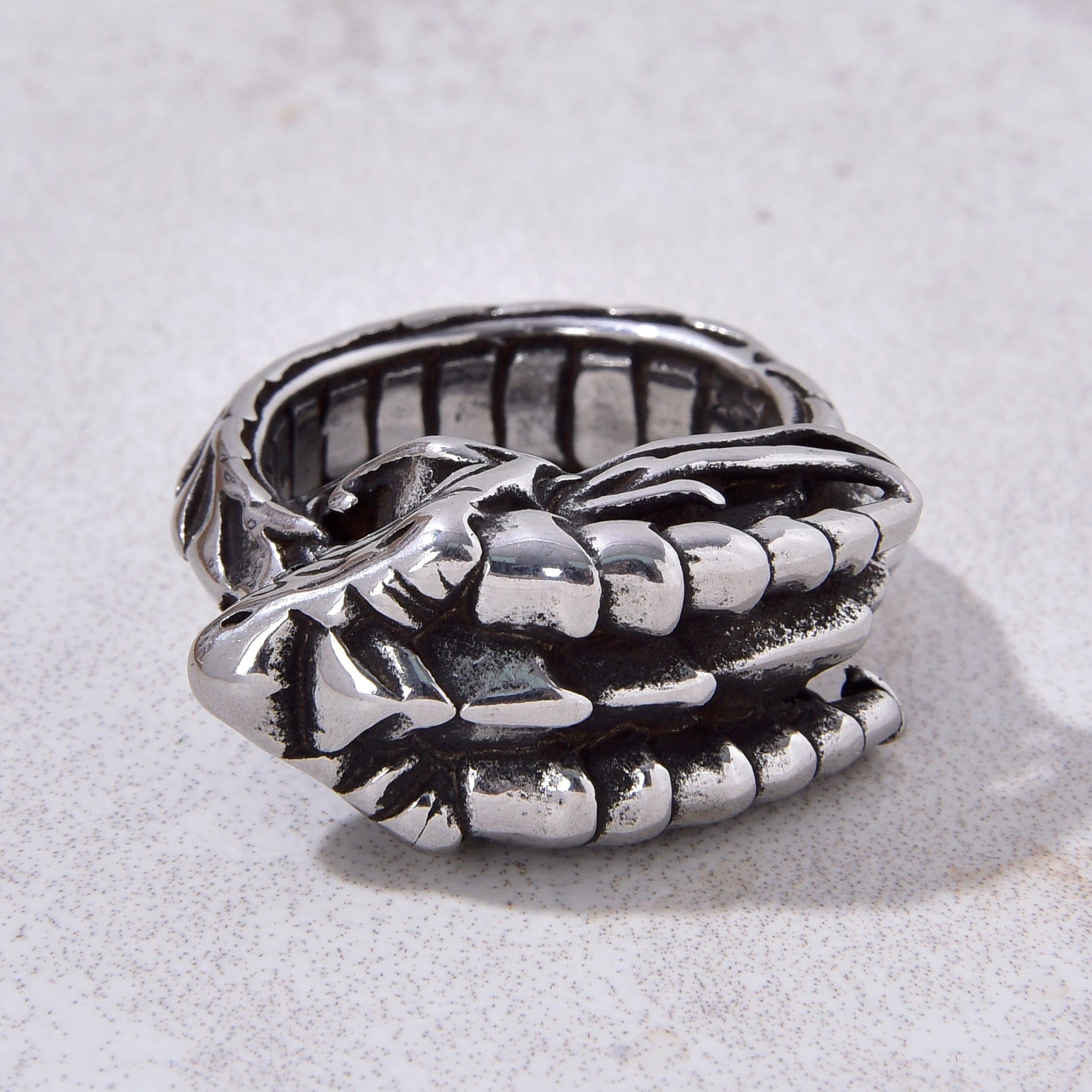 Kalifano Steel Hearts Jewelry Silver Flood Dragon Steel Hearts Ring