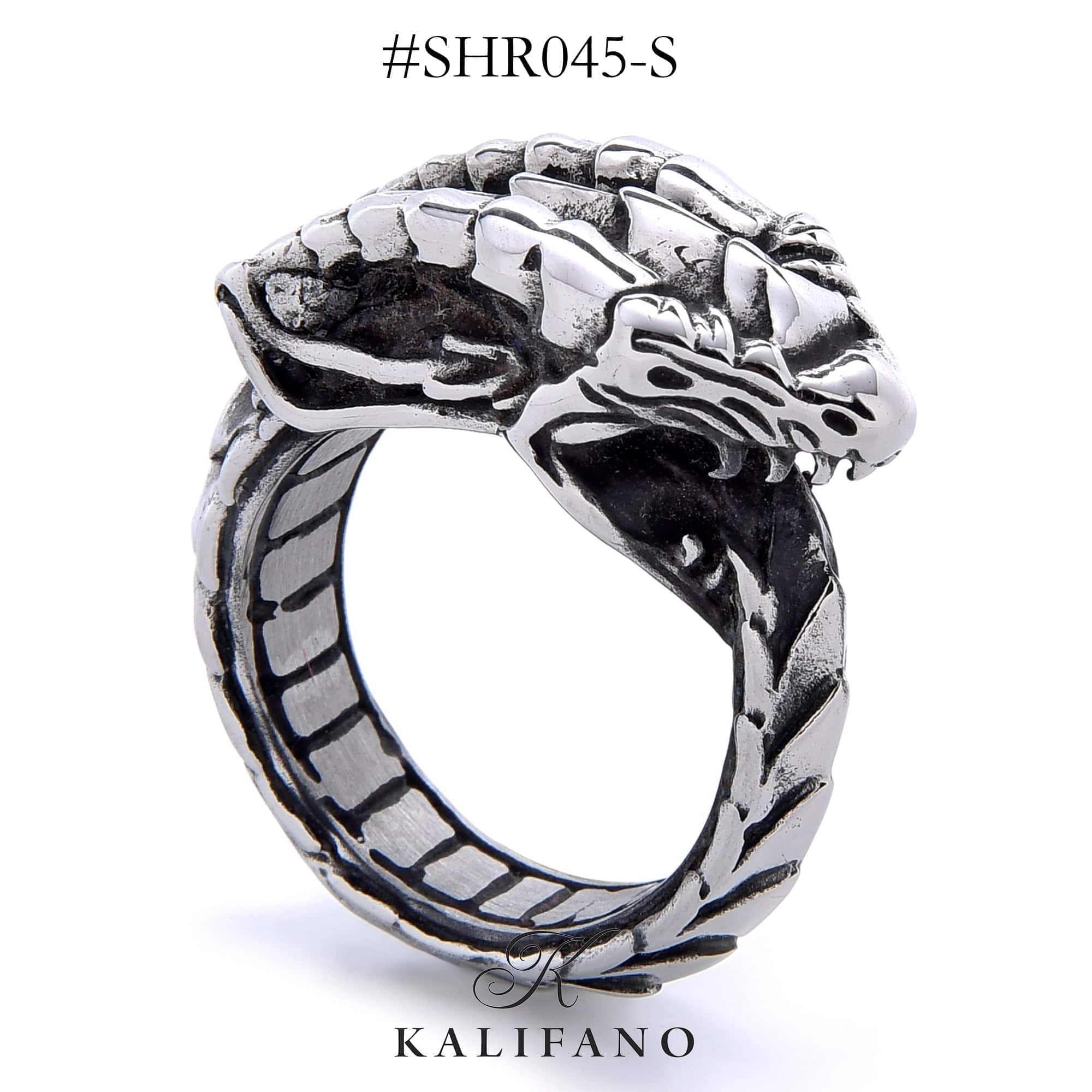 Kalifano Steel Hearts Jewelry Silver Flood Dragon Steel Hearts Ring