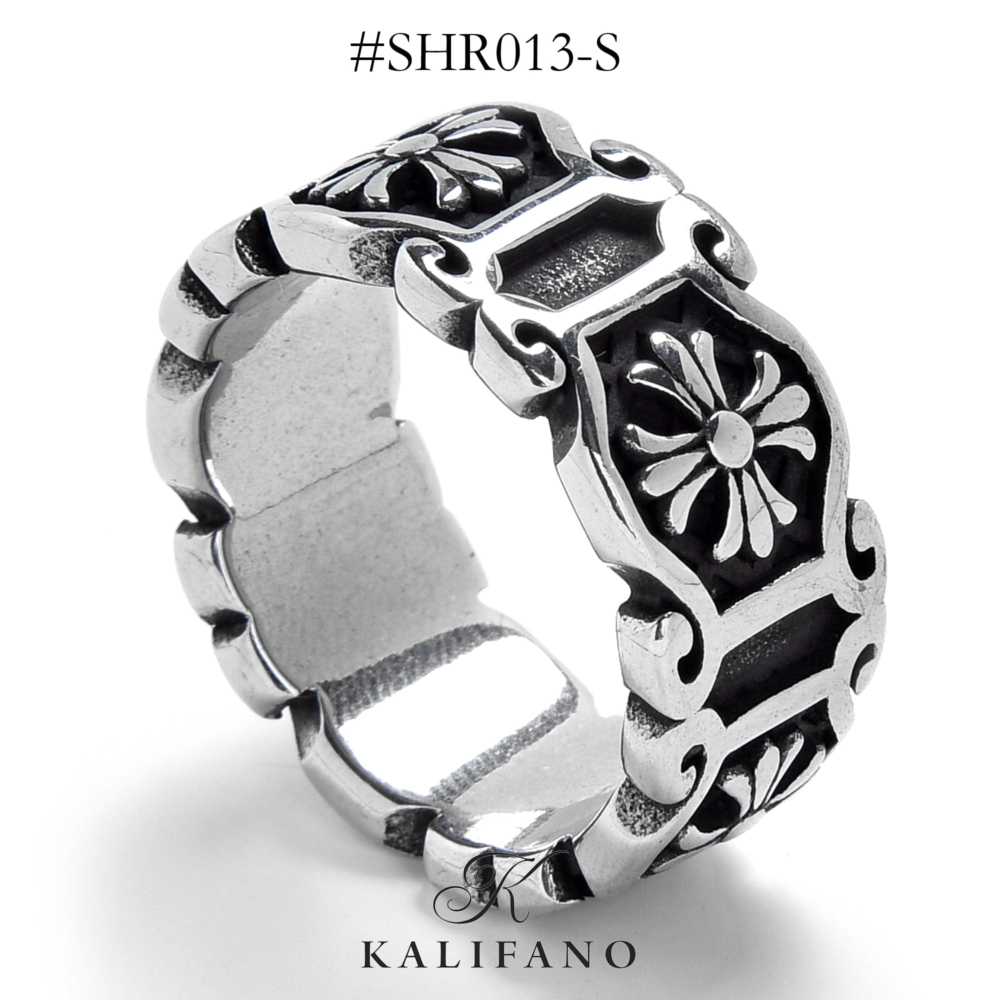 Kalifano Steel Hearts Jewelry Silver Flower Steel Hearts Ring