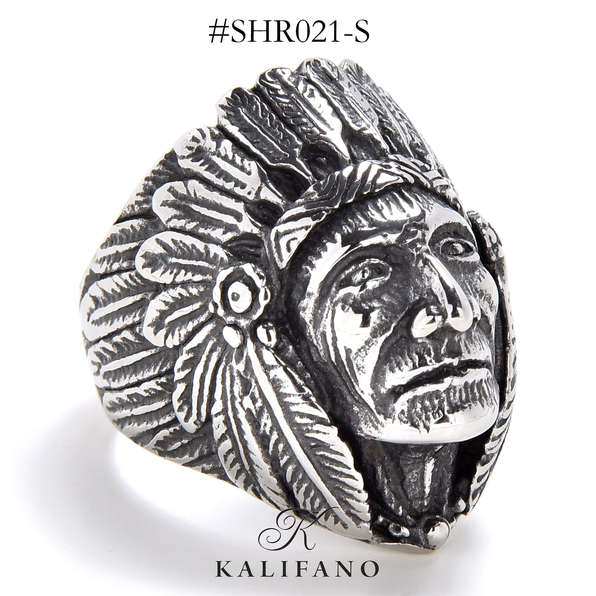 Kalifano Steel Hearts Jewelry Silver Indian Chief Head Steel Hearts Ring