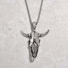 Silver Large Bull Skull Steel Hearts Necklace
