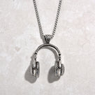 Silver Large Headphones Steel Hearts Necklace