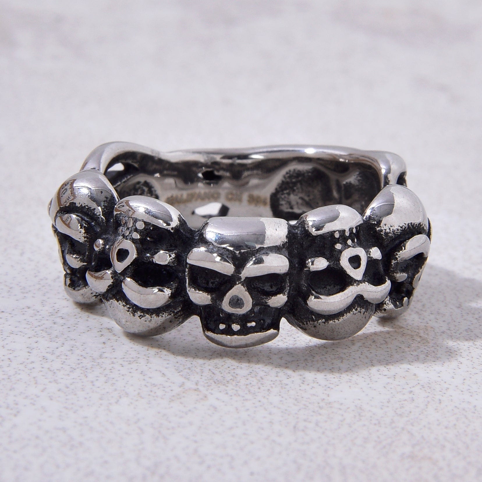 Kalifano Steel Hearts Jewelry Silver Punk hip-hop Skull Steel Hearts Ring