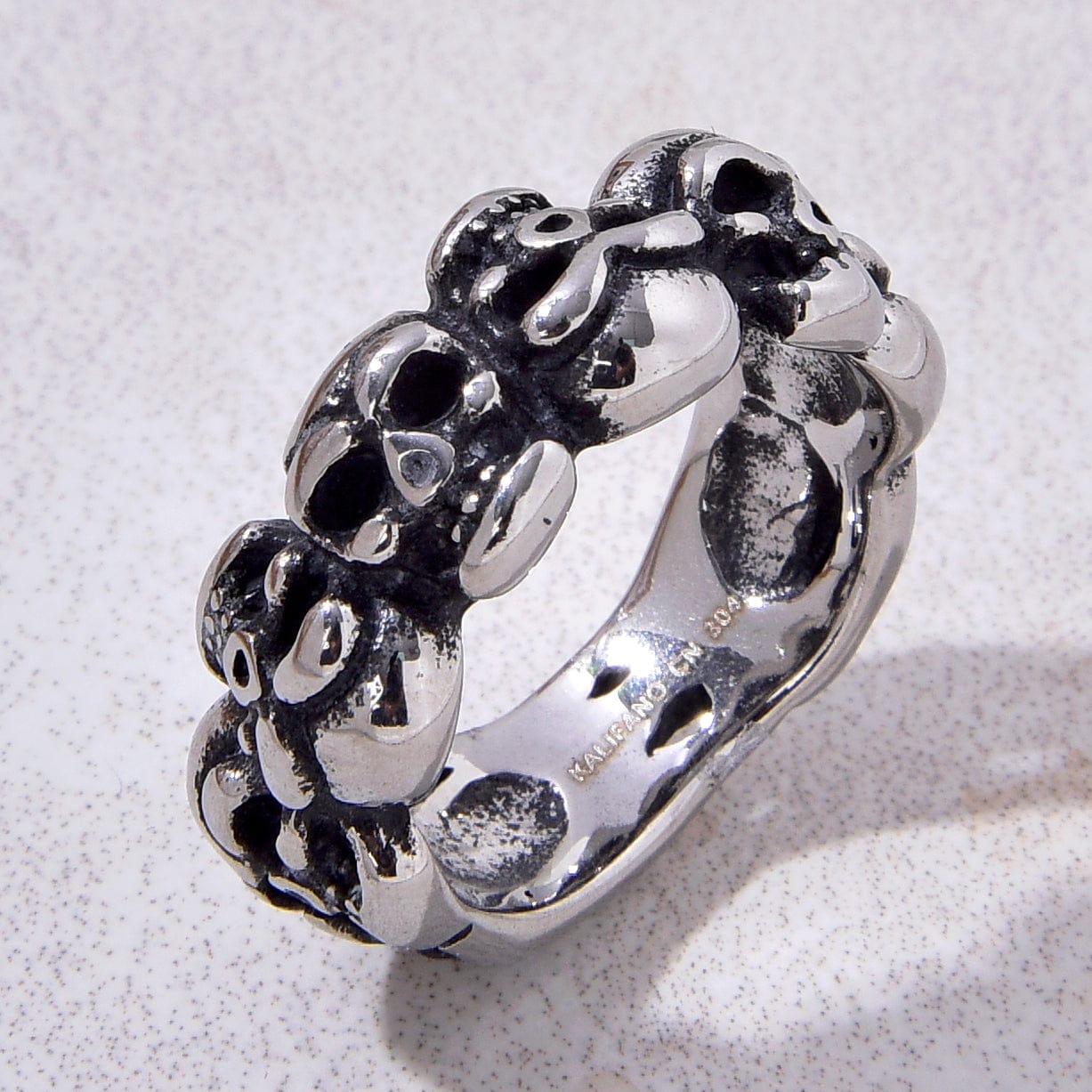 Kalifano Steel Hearts Jewelry Silver Punk hip-hop Skull Steel Hearts Ring