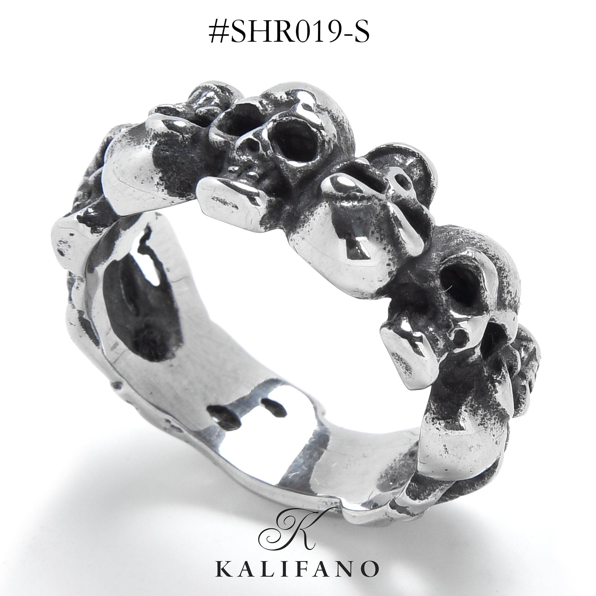 Kalifano Steel Hearts Jewelry Silver Punk hip-hop Skull Steel Hearts Ring