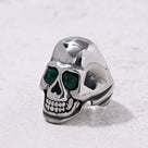 Silver Punk Skull Emerald Glass Ring