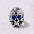 Silver Punk Skull Sapphire Glass Ring
