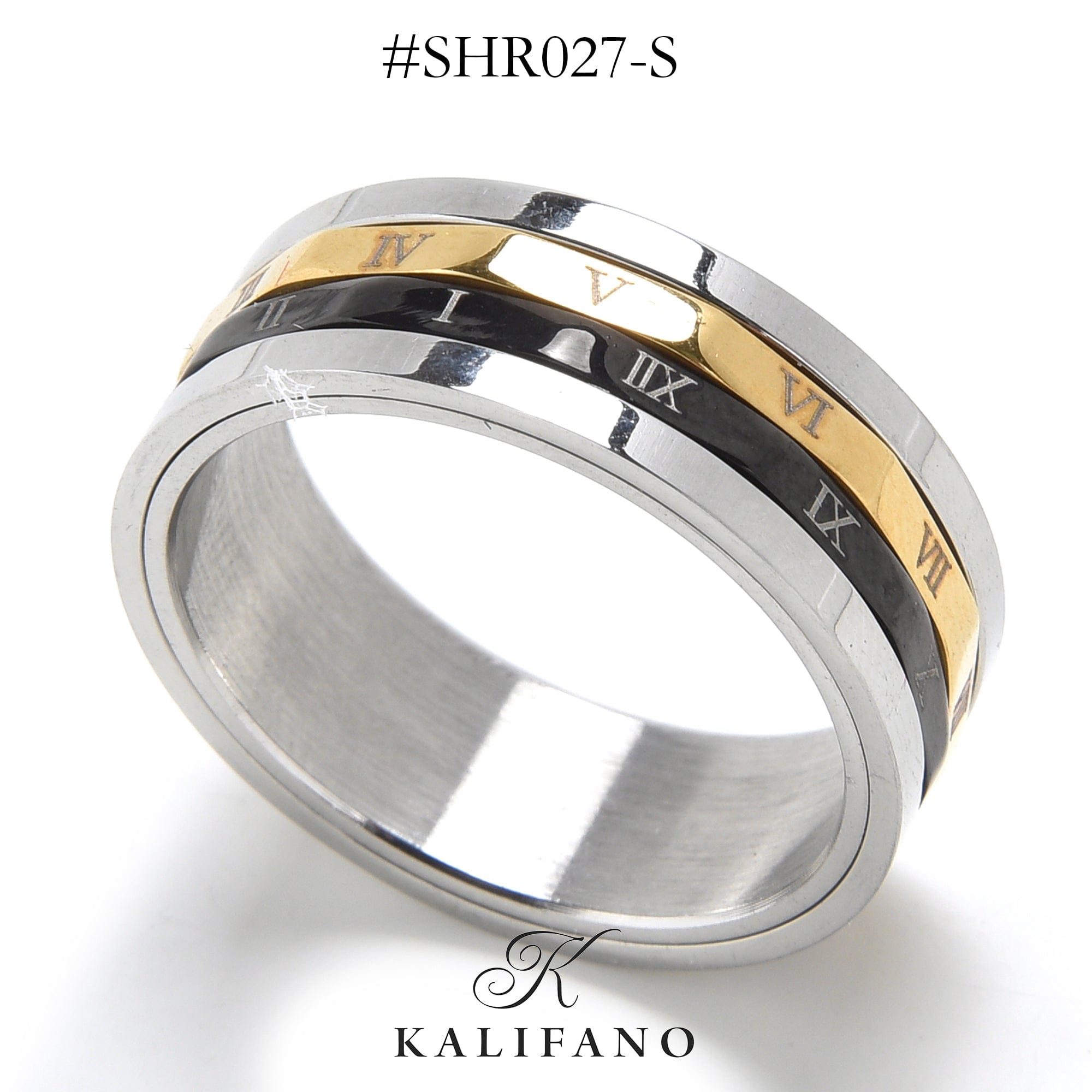 Kalifano Steel Hearts Jewelry Silver Rotatable Roman Numerals Steel Hearts Ring