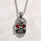 Silver Skull Steel Hearts Necklace