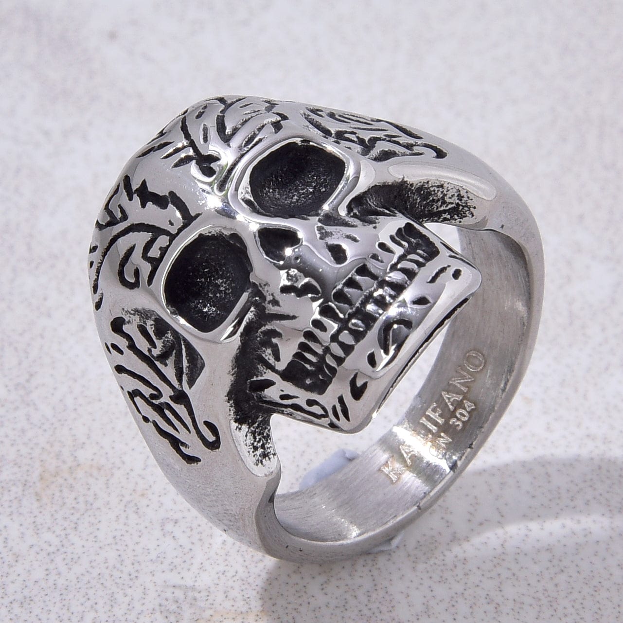 Kalifano Steel Hearts Jewelry Silver Skull Steel Hearts Ring