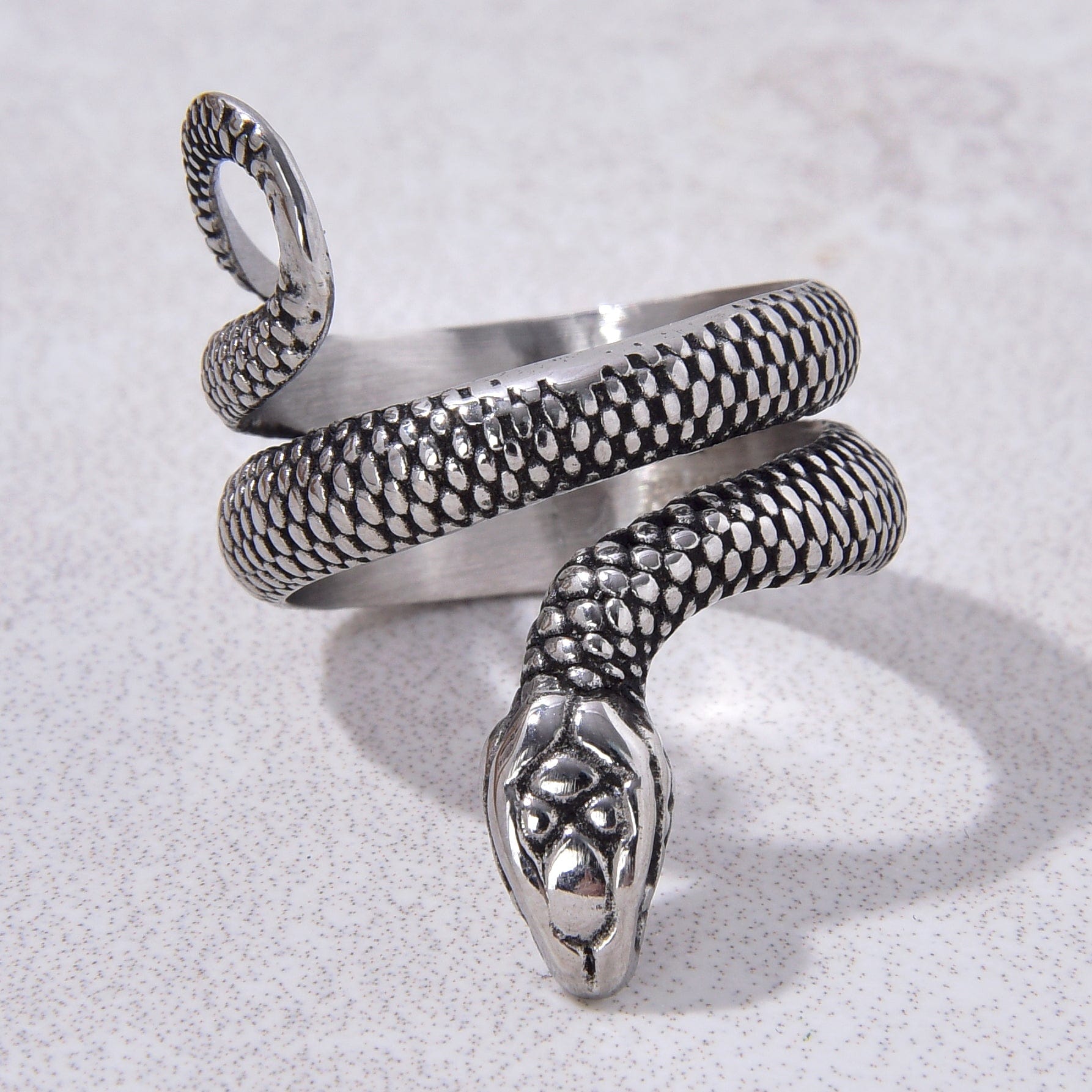 Kalifano Steel Hearts Jewelry Silver Snake Steel Hearts Ring