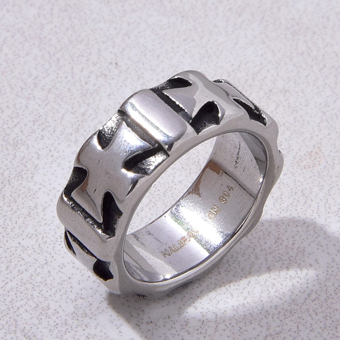 Kalifano Steel Hearts Jewelry Silver Square Cross Steel Hearts Ring