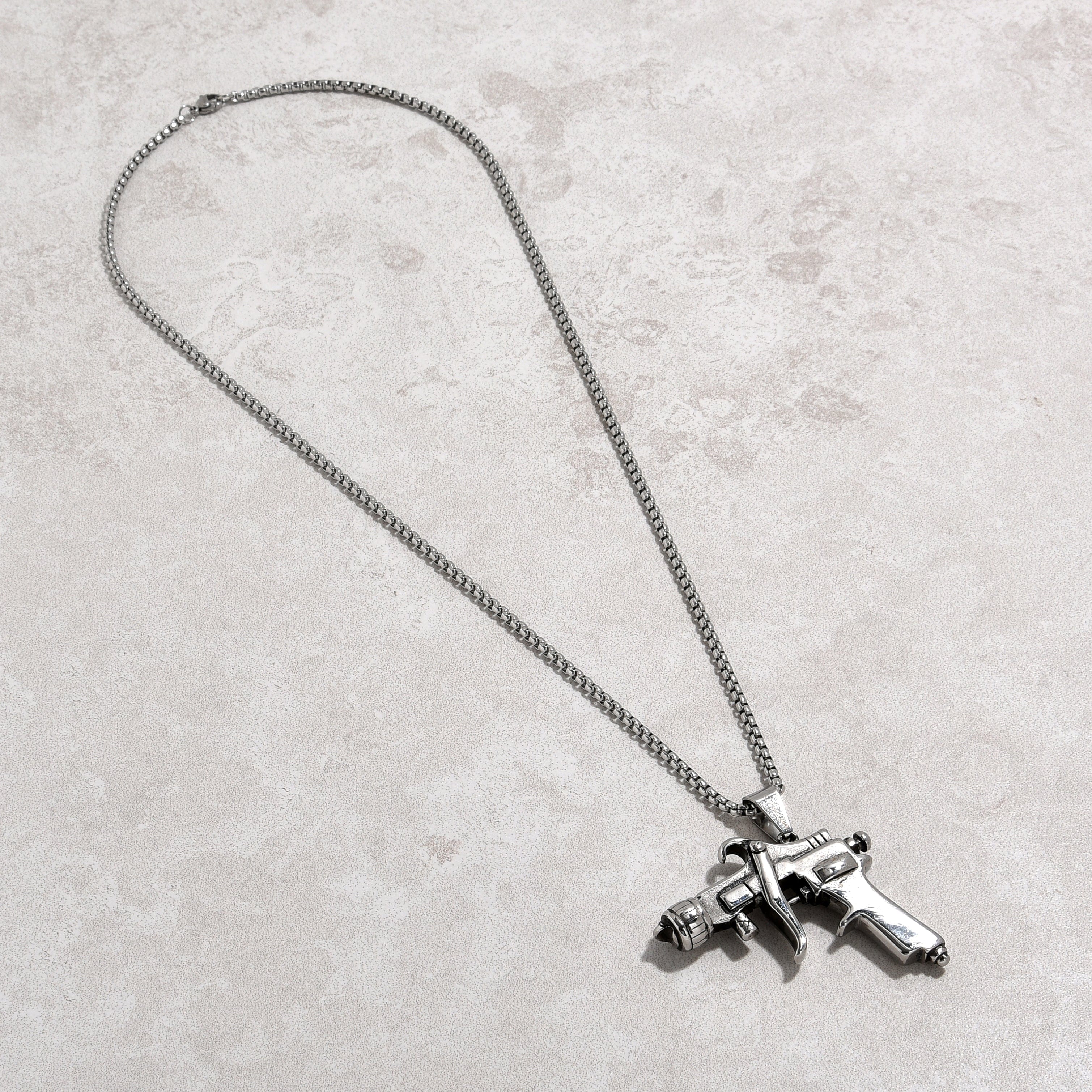 Kalifano Steel Hearts Jewelry Silver Tattoo Gun Steel Hearts Necklace SHN525-S