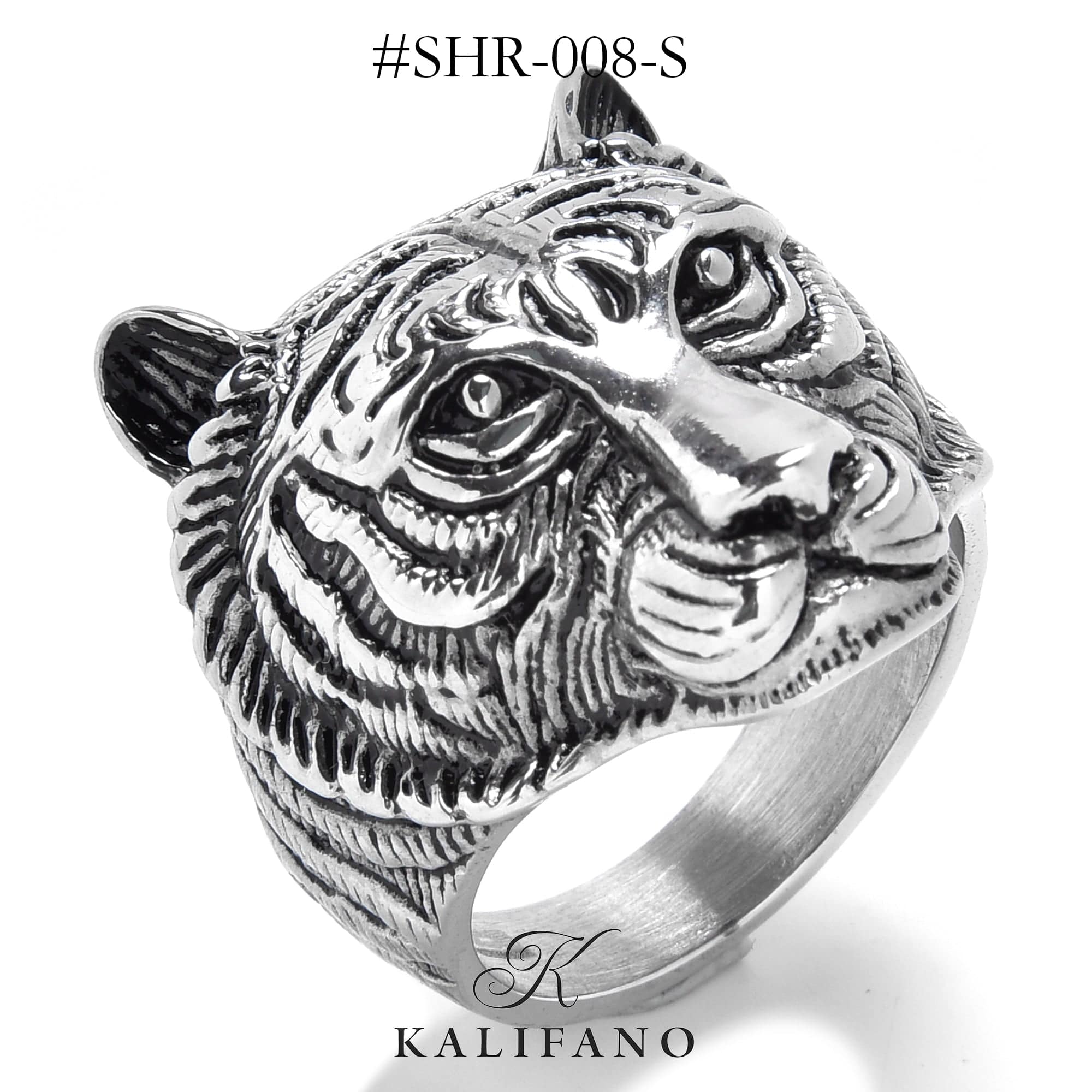 Kalifano Steel Hearts Jewelry Silver Tiger Steel Hearts Ring