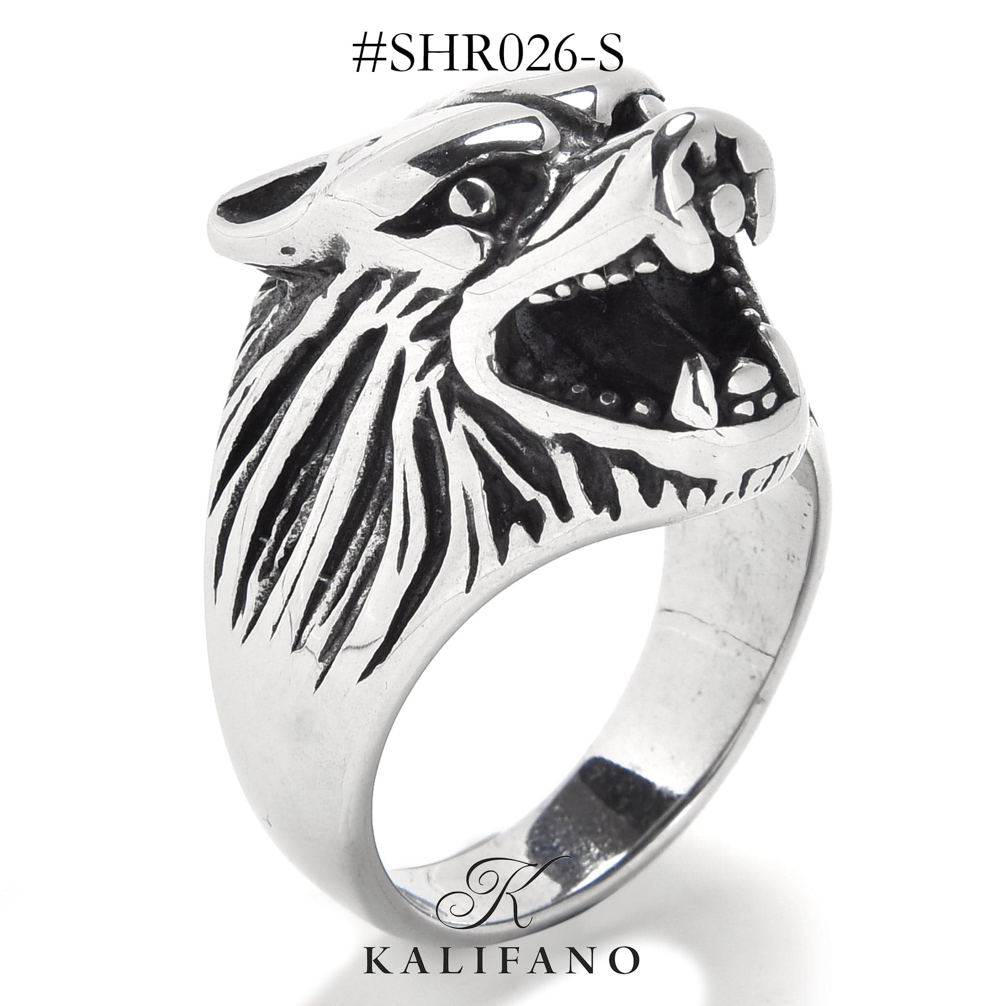 Kalifano Steel Hearts Jewelry Silver Wolf Head Steel Hearts Ring