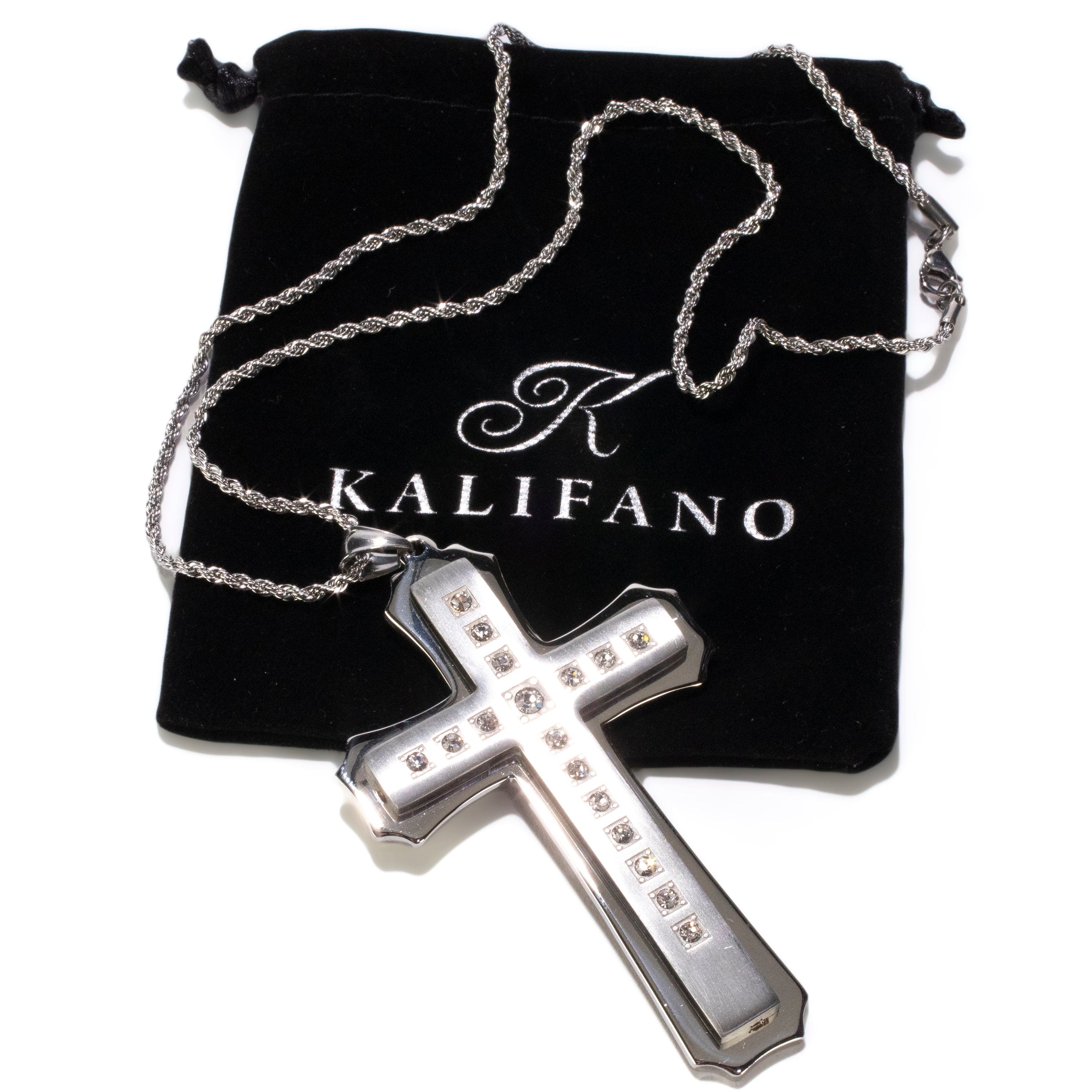 Kalifano Steel Hearts Jewelry Steel Hearts Skull Embossed Cross Necklace SHN120-59