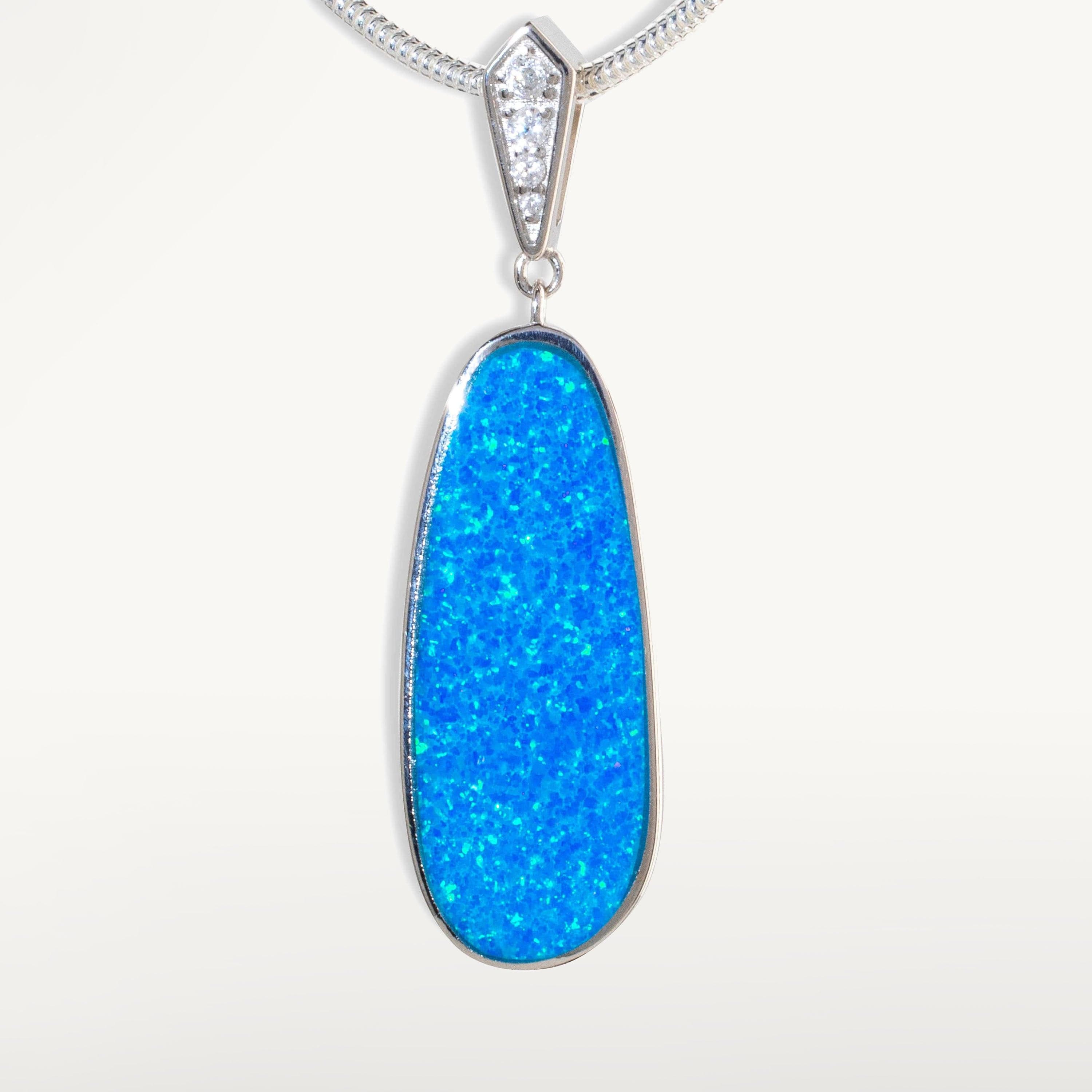 Kalifano Sterling Silver Opalite Sterling Silver Aqua Opal Teardrop Pendant with Sterling Silver Chain OPLP-33563-AO