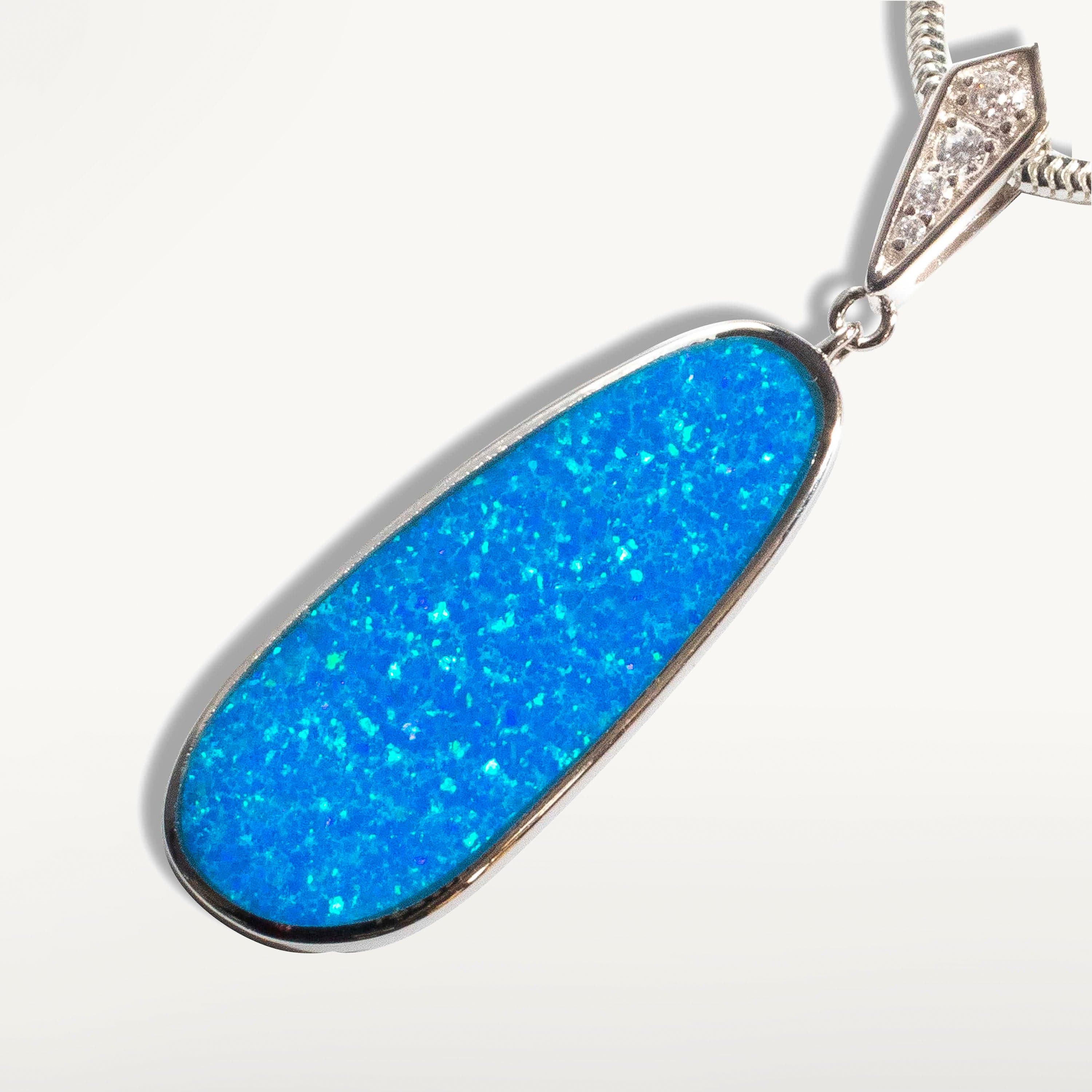 Kalifano Sterling Silver Opalite Sterling Silver Aqua Opal Teardrop Pendant with Sterling Silver Chain OPLP-33563-AO