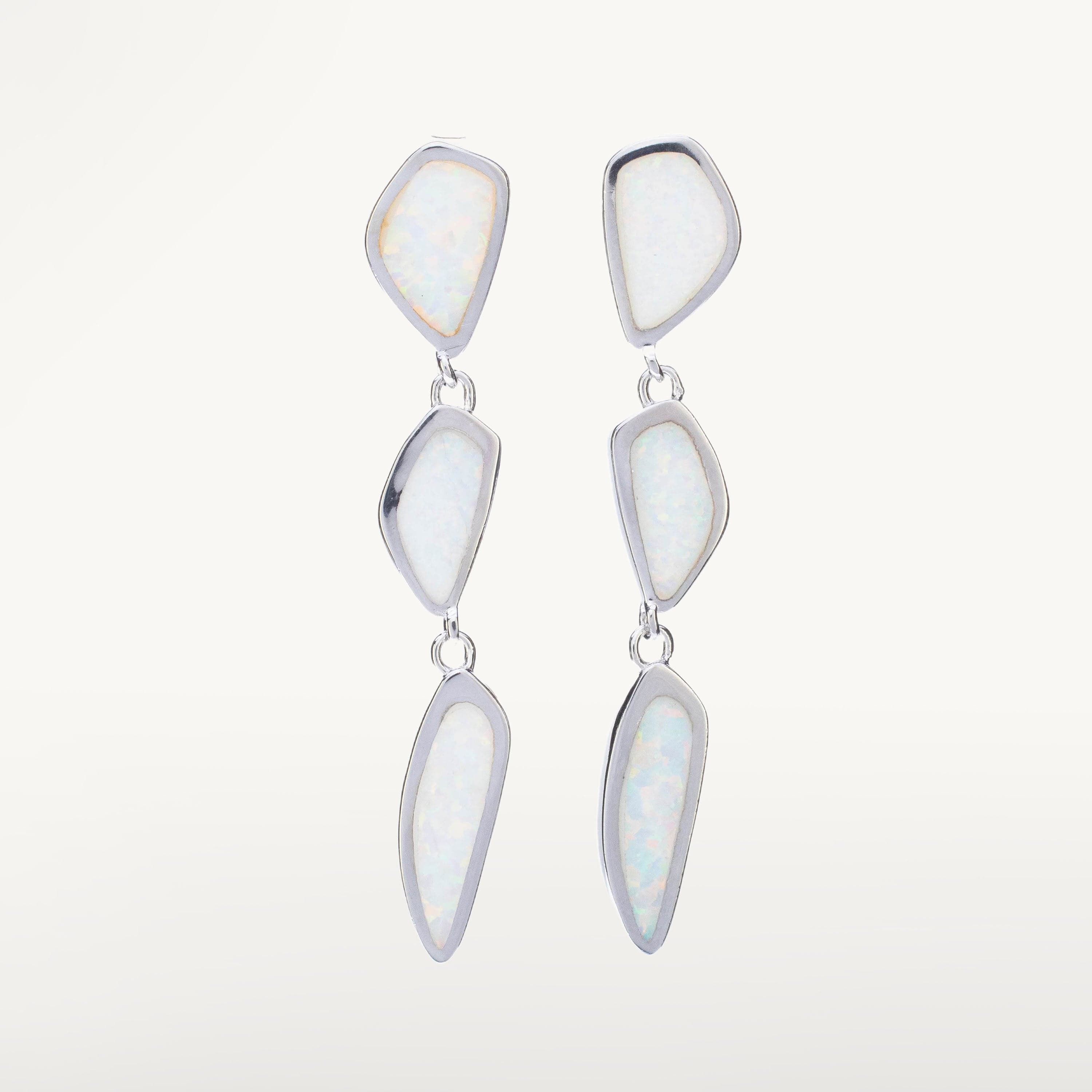 Kalifano Sterling Silver Opalite White Opal 925 Sterling Silver Dangly Earrings with Stud Backing OPLE-22200-WO