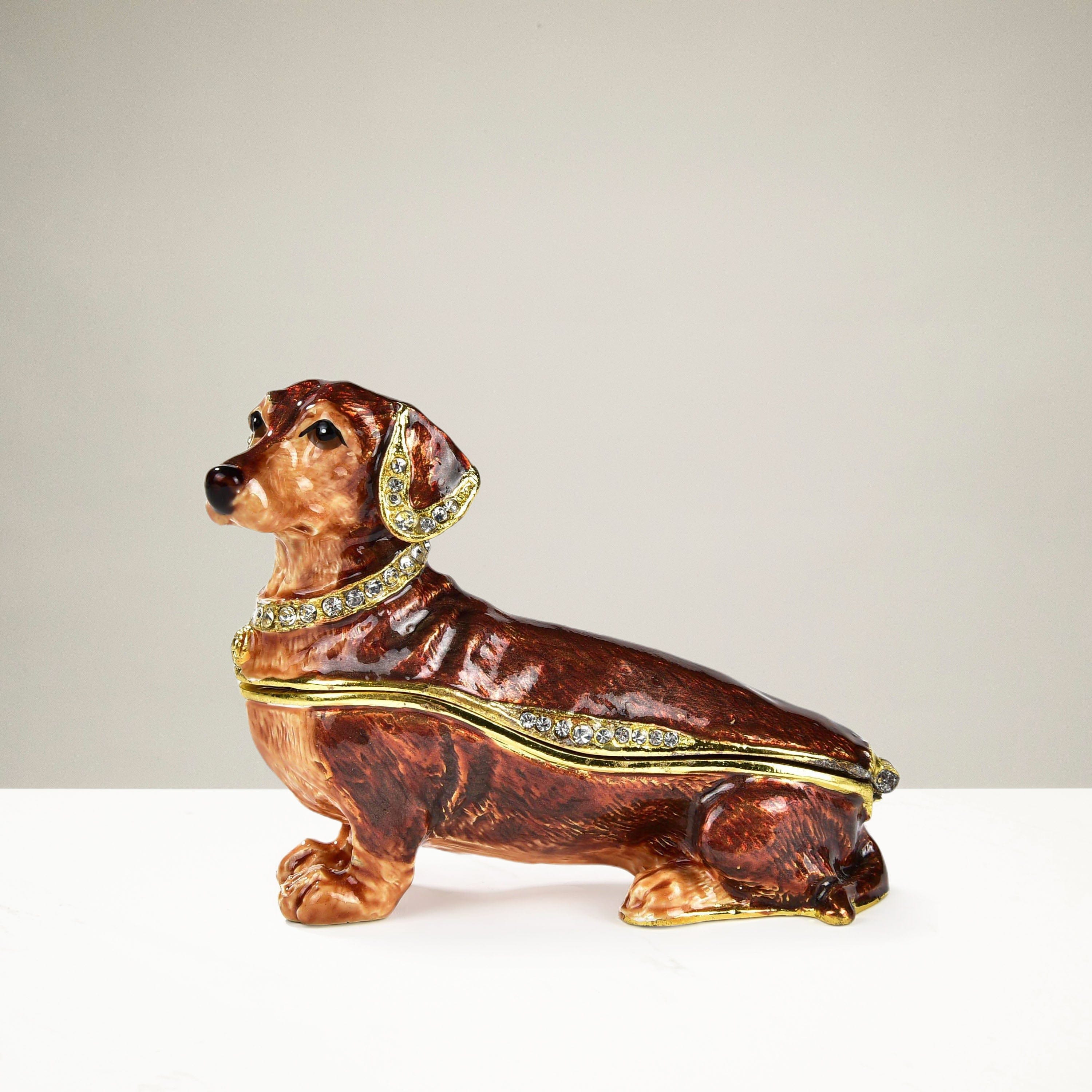 Kalifano Vanity Figurine Dauchshund Weiner Dog Figurine Keepsake Box made with Crystals SVA-060