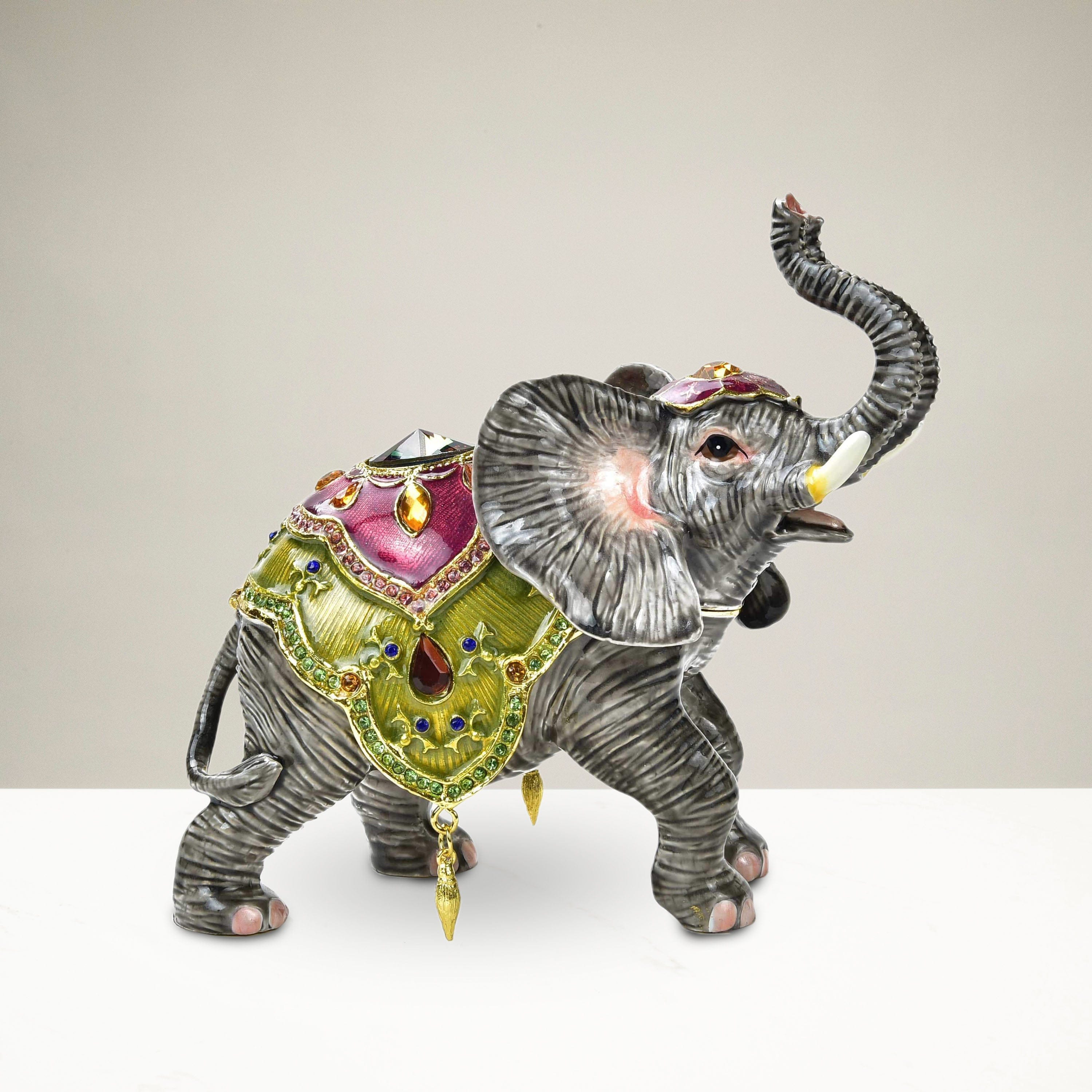 Kalifano Vanity Figurine Elephant Figurine Keepsake Box made with Crystals SVA-091