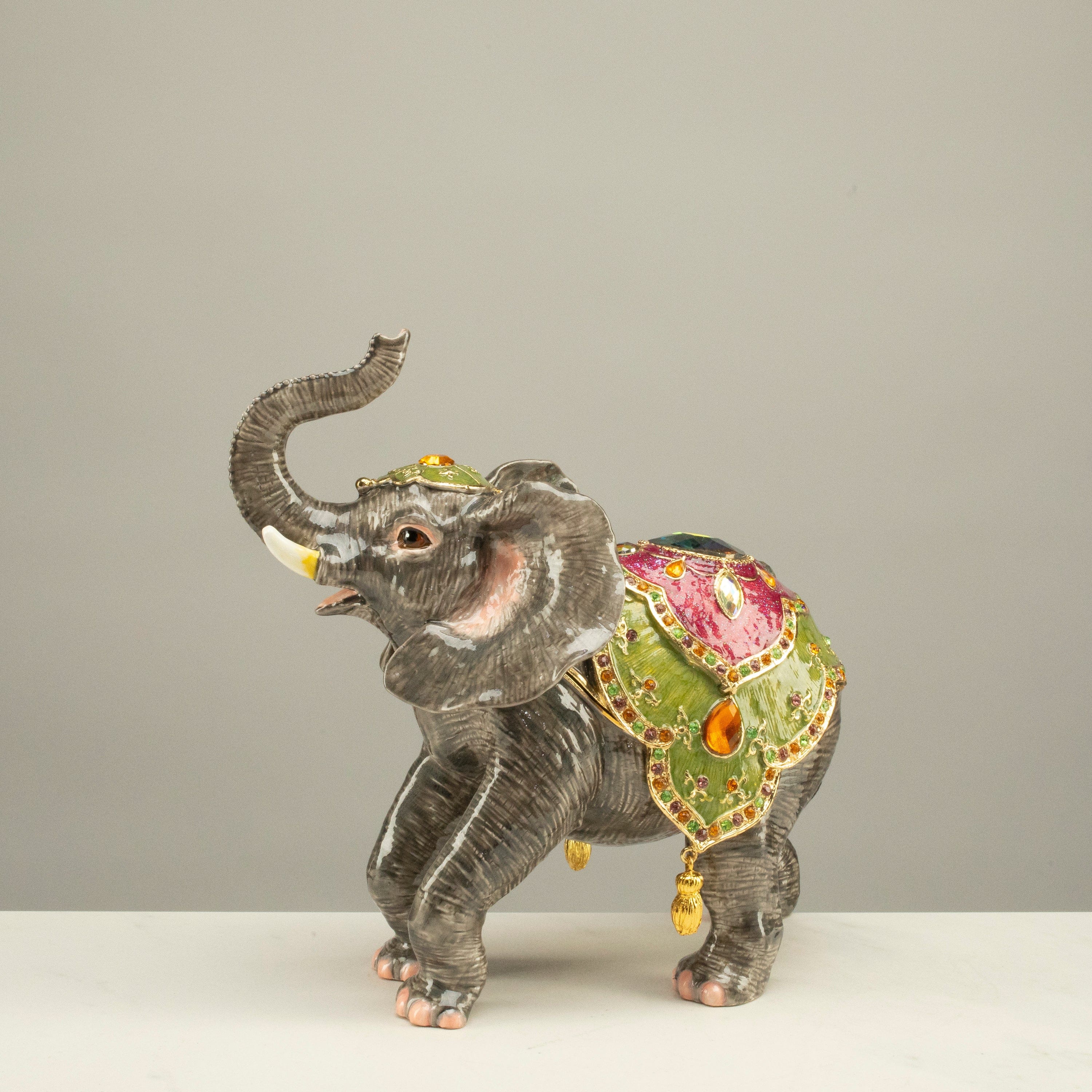 Kalifano Vanity Figurine Elephant Figurine Keepsake Box made with Crystals SVA-124