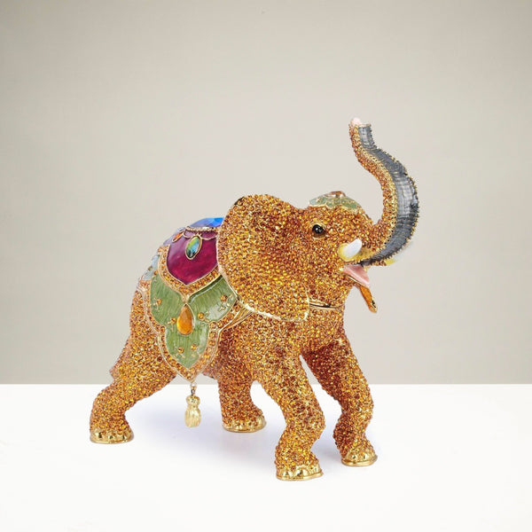 Gold Elephant Figurine Keepsake Box made with Crystals