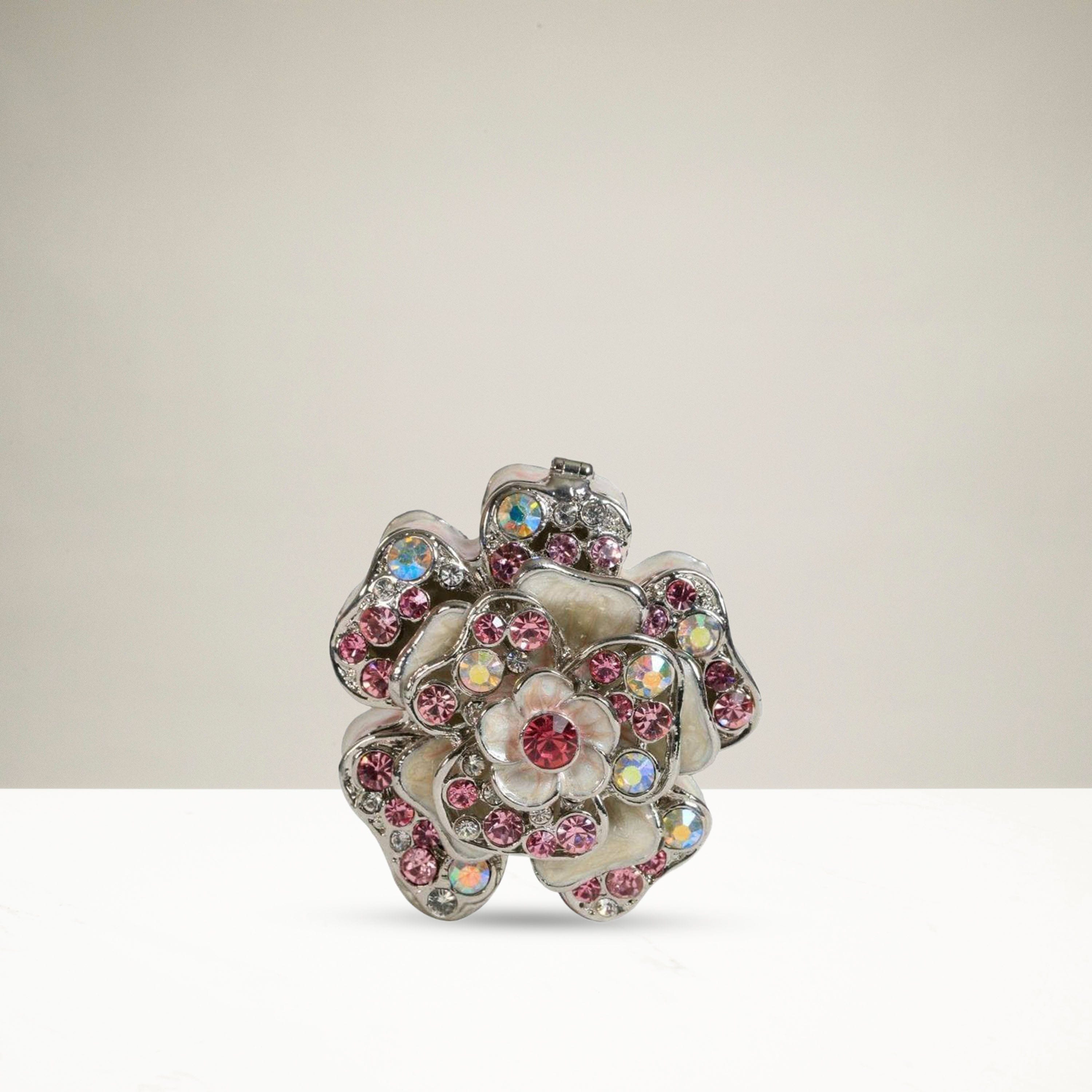 Kalifano Vanity Figurine Pink Flower Keepsake Box made with Crystals SVA-037