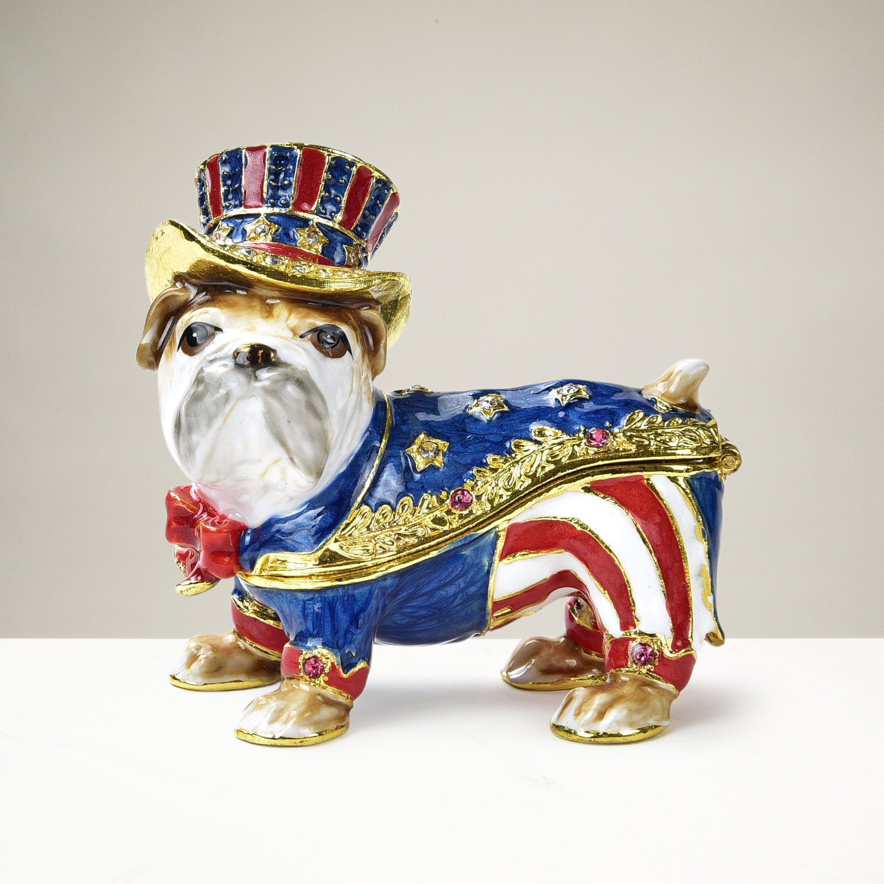 Kalifano Vanity Figurine USA Patriot Bull Dog Figurine Keepsake Box made with Crystals SVA-100