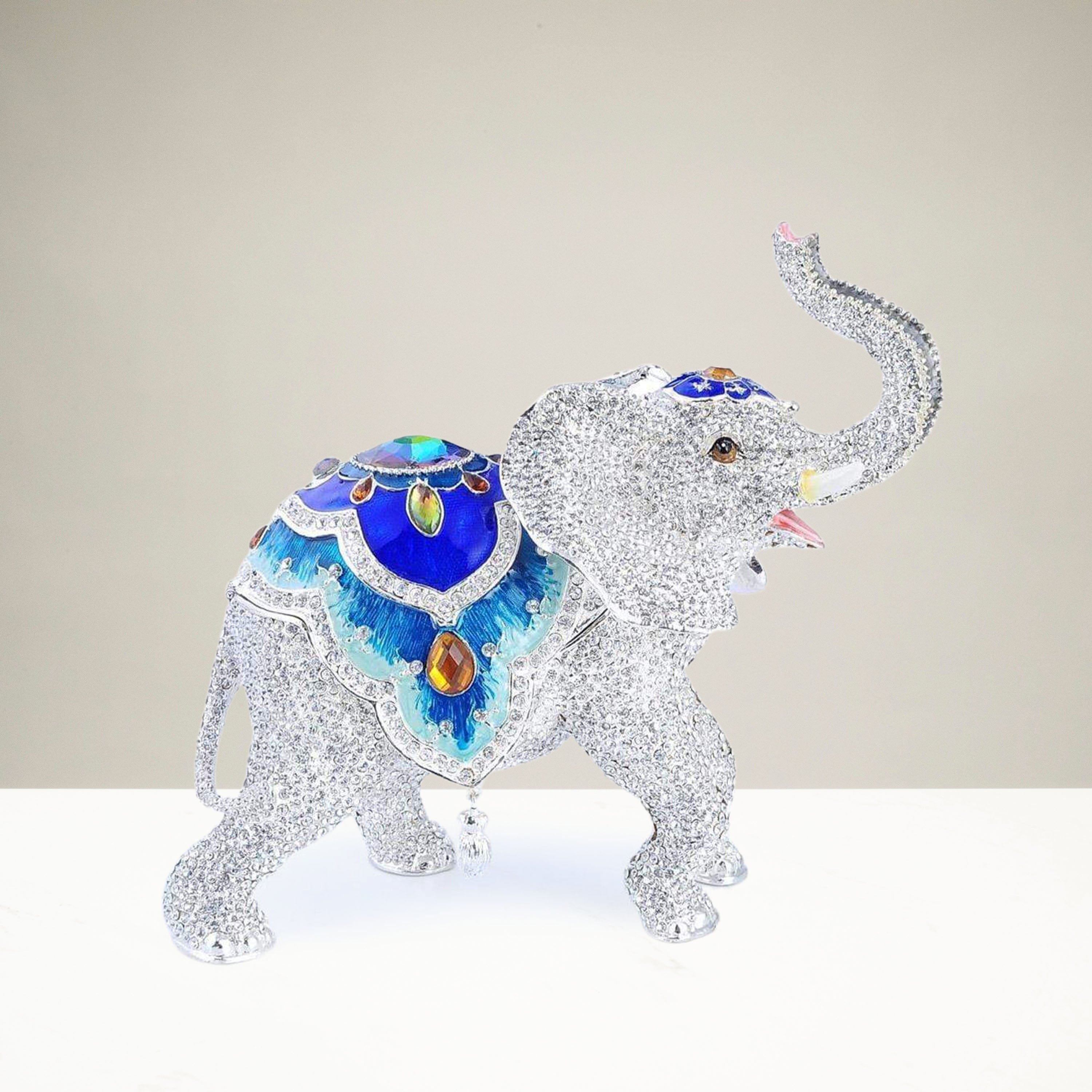 Kalifano Vanity Figurine White Elephant Figurine Keepsake Box made with Crystals SVA-083