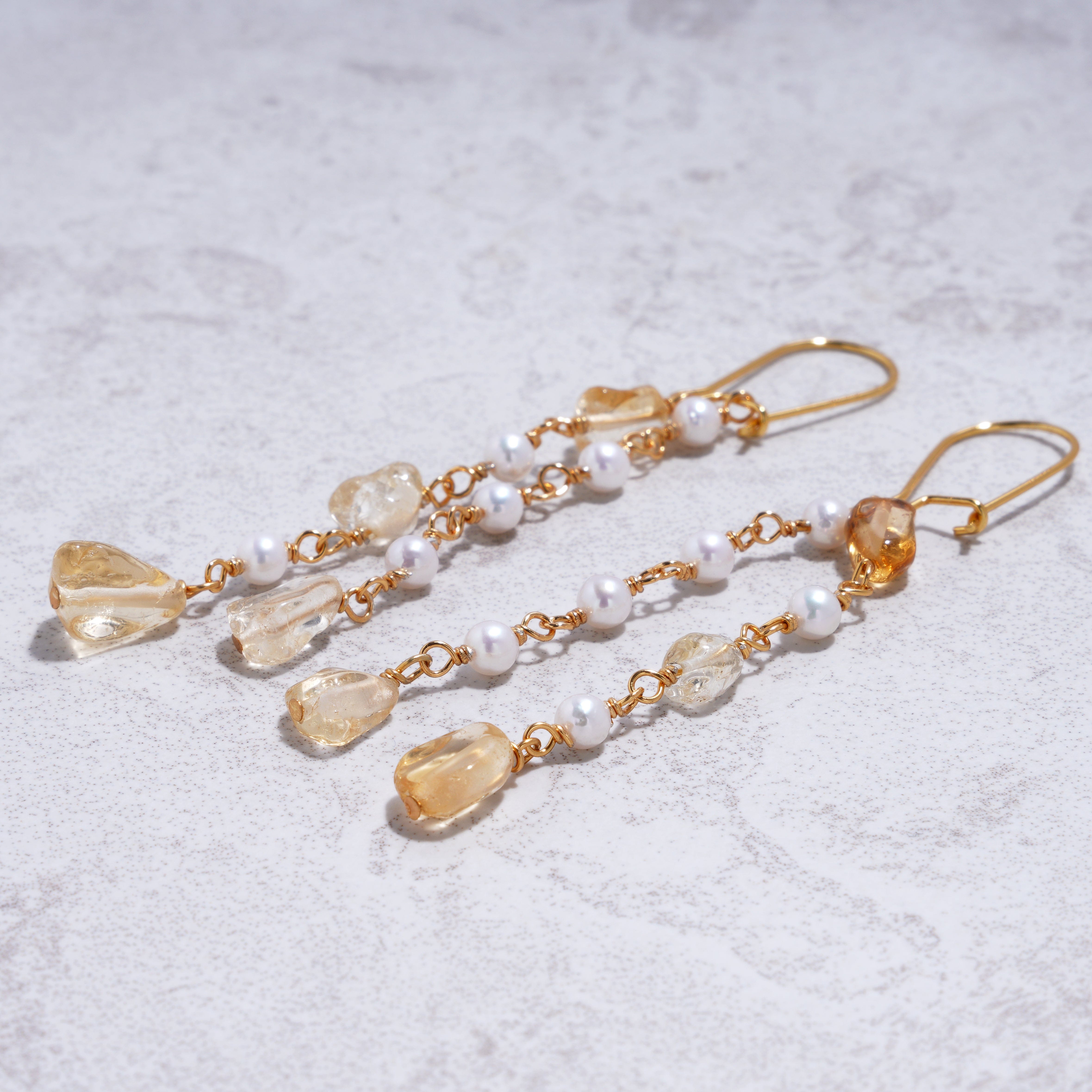 Citrine & Freshwater Pearl Dangle Earrings – 24K Gold Plated