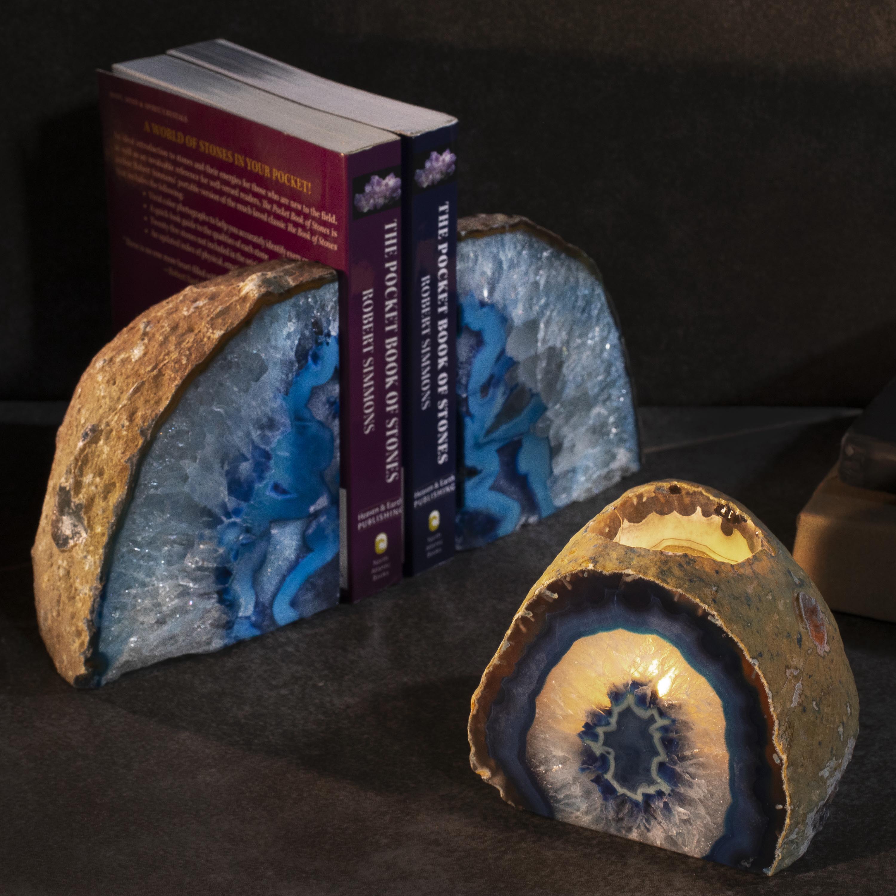KALIFANO Agate Blue Agate Geode Bookend Set BAB240-BE