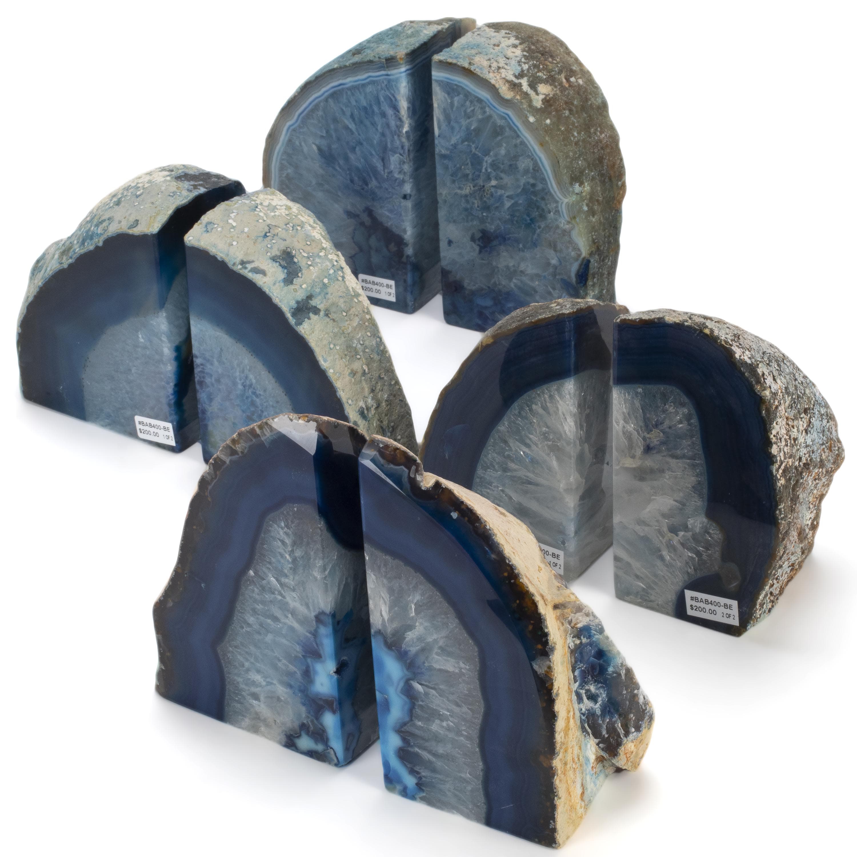 KALIFANO Agate Large Blue Agate Geode Bookend Set BAB400-BE