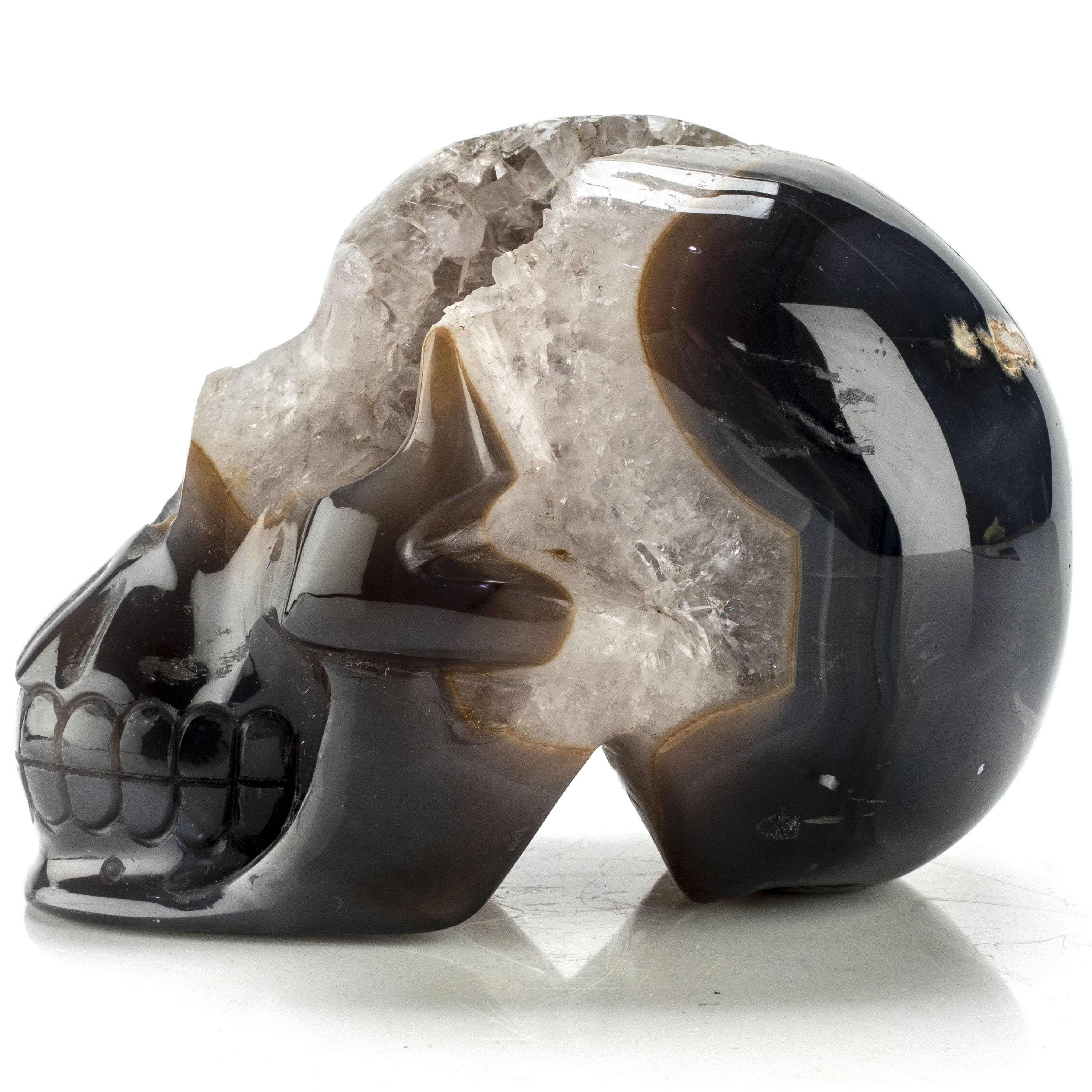 Kalifano Agate Natural Hand Carved Brazilian Druzy Agate Skull - 5.5 in. / 1,630 grams SK7000.001
