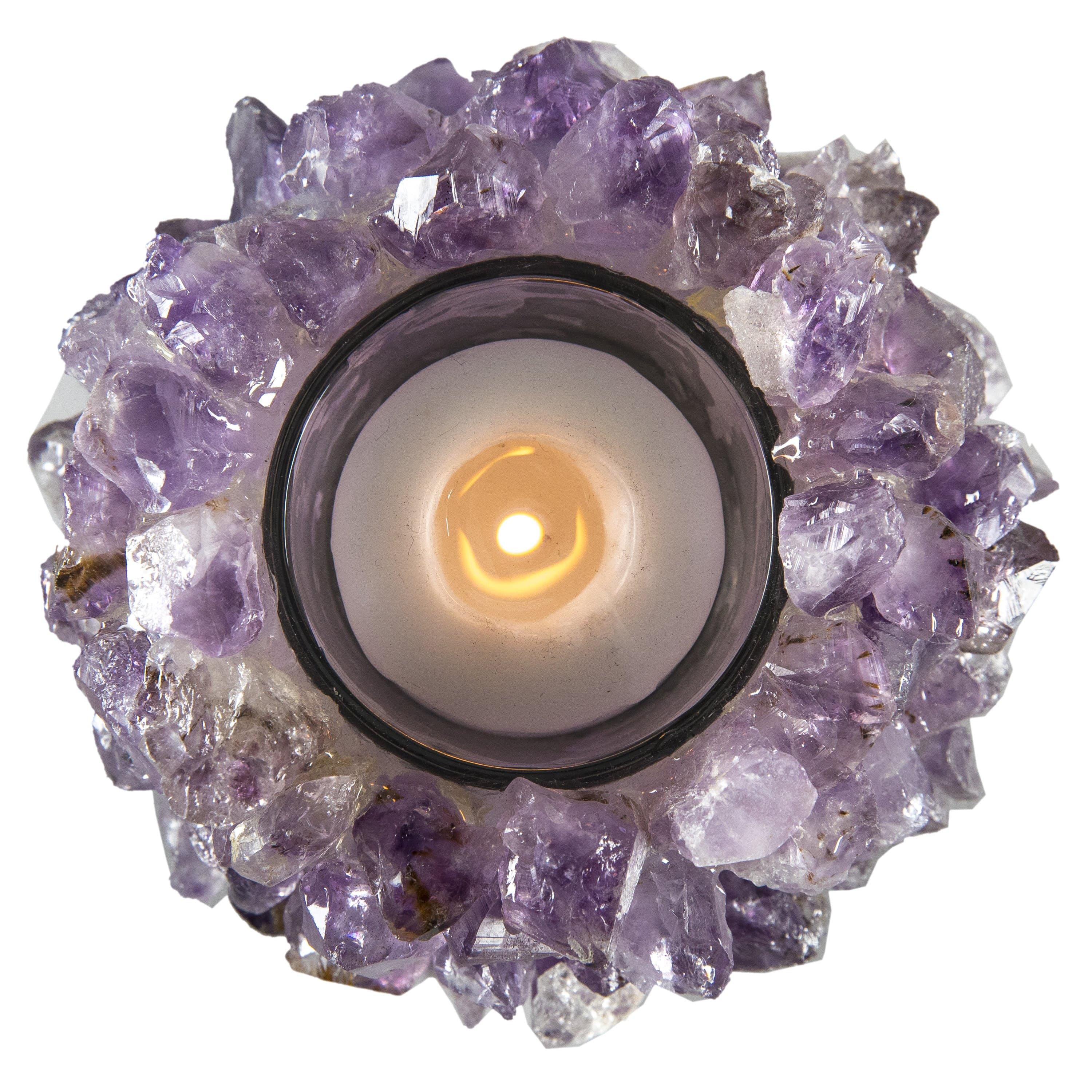 Kalifano Candle Holders Natural Amethyst Cluster Crystal Tealight Candle Holder GCH-08