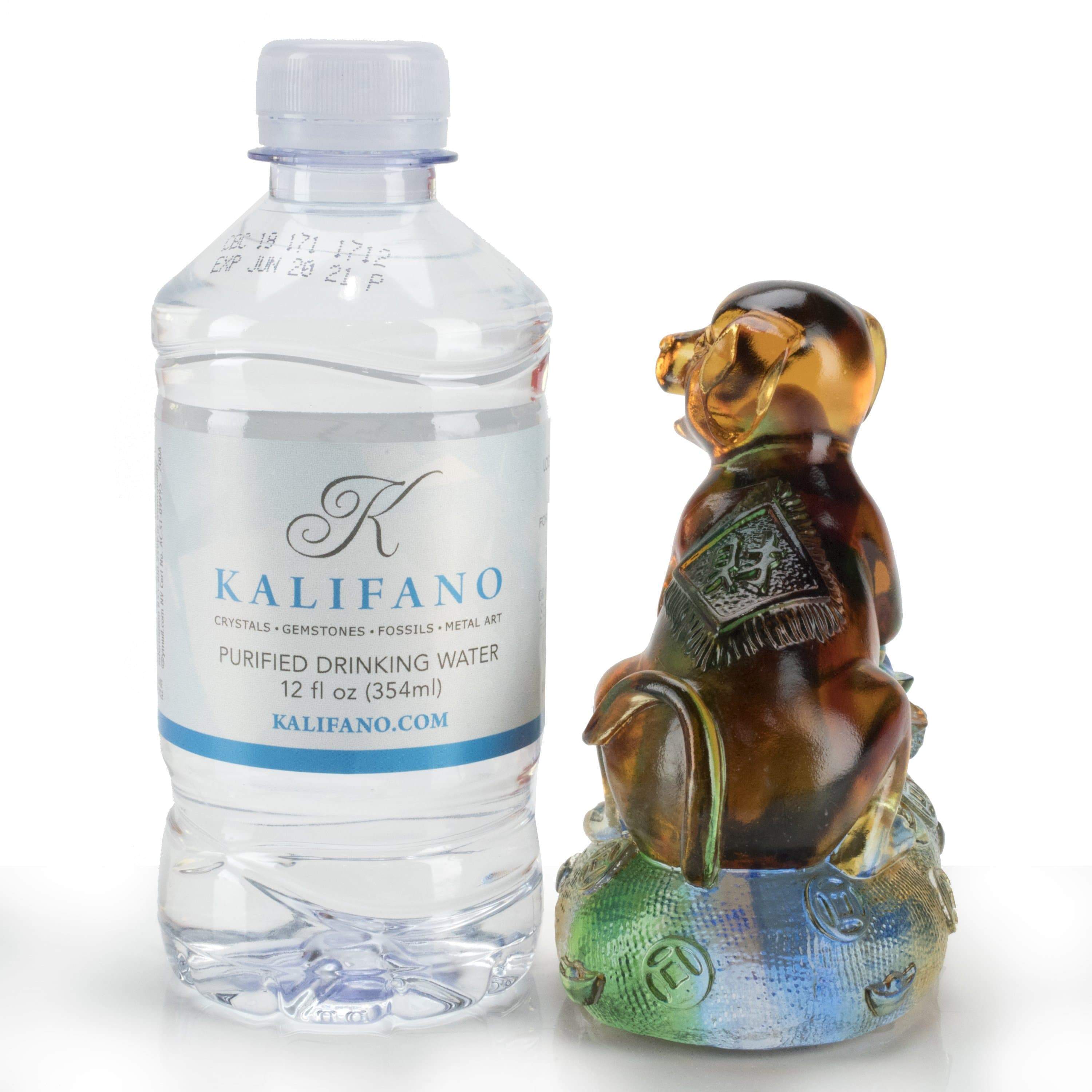 Kalifano Crystal Carving Lucky dog with Coin Crystal Carving Art CRYSTAL.187